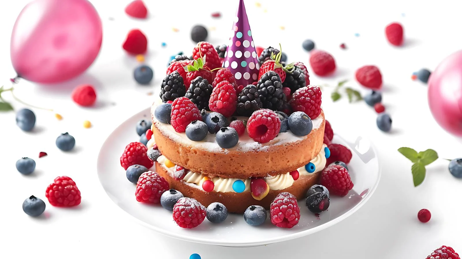 Festive Birthday Cake with Berries — free download from Dotvec
