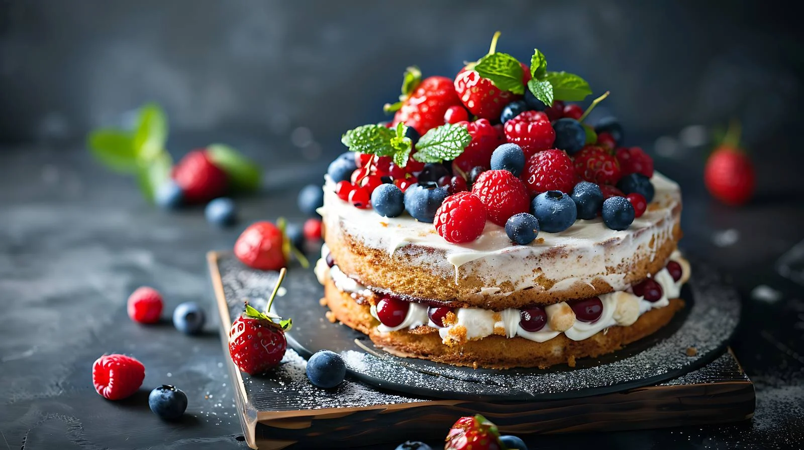 Gourmet Berry Cake on Dark Background — free download from Dotvec