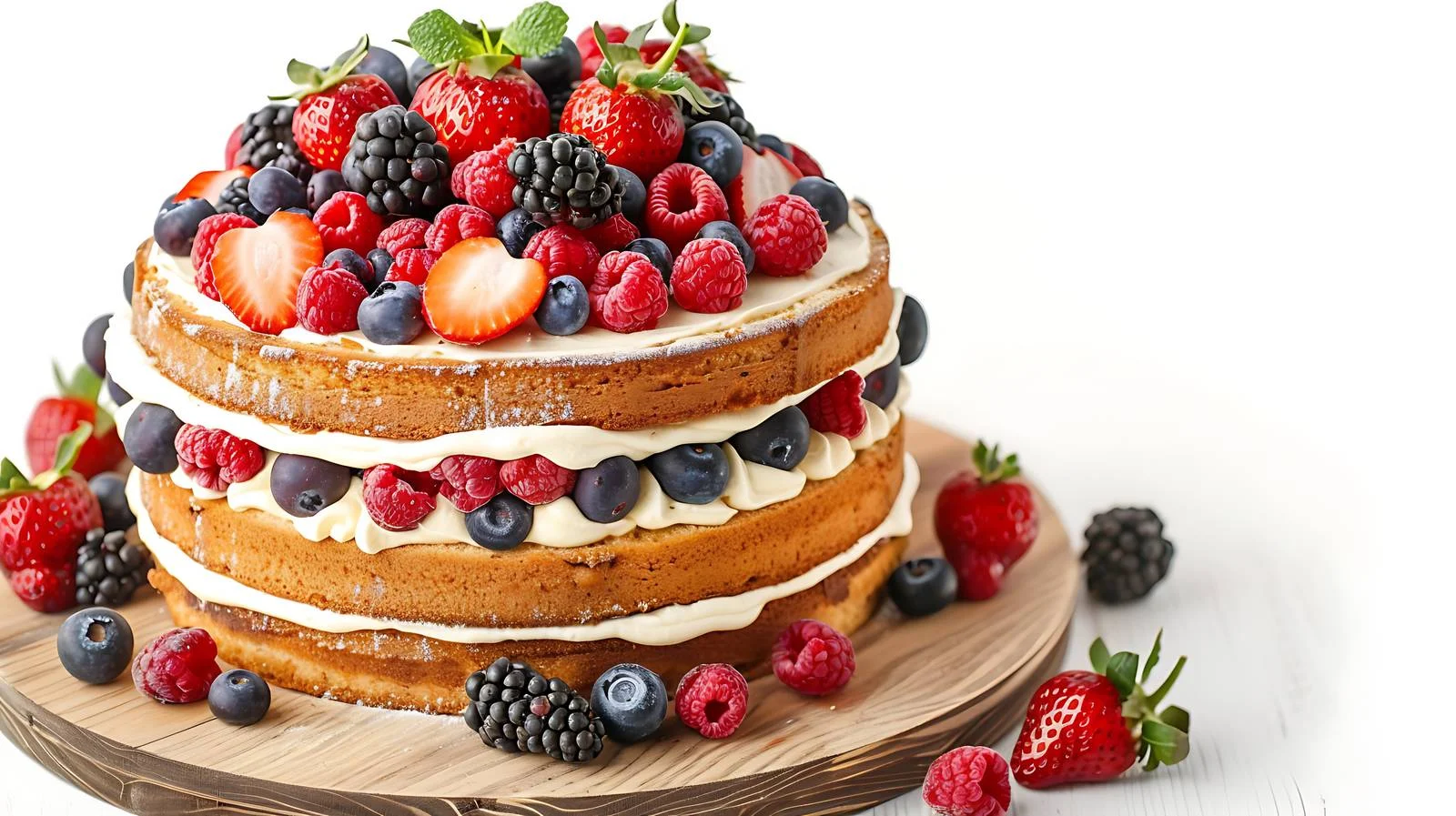 Rustic Berry Cake on Wood Background — free download from Dotvec