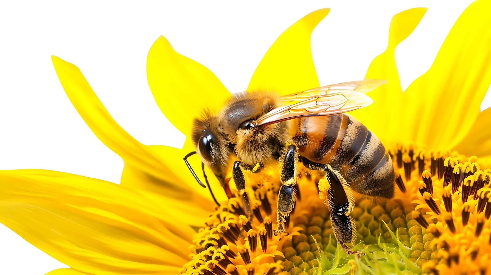 Sunflower pollination by honey bee close-up — free download from Dotvec