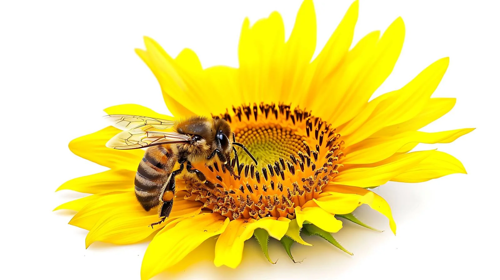 Sunlit Honey Bee Pollinating Sunflower — free download from Dotvec