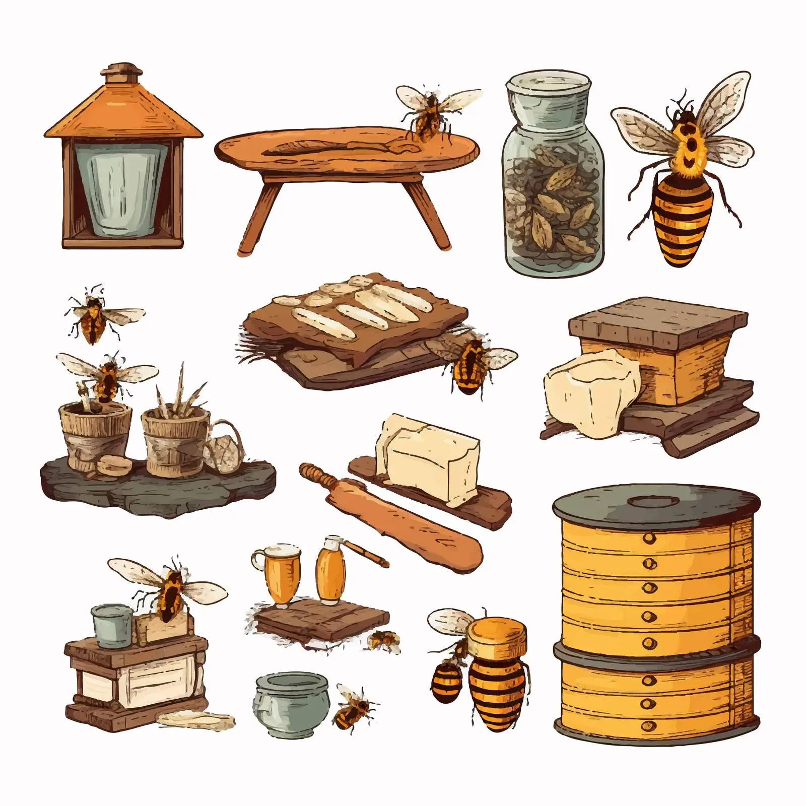 Honey Production and Beekeeping Vector Set — free download from Dotvec