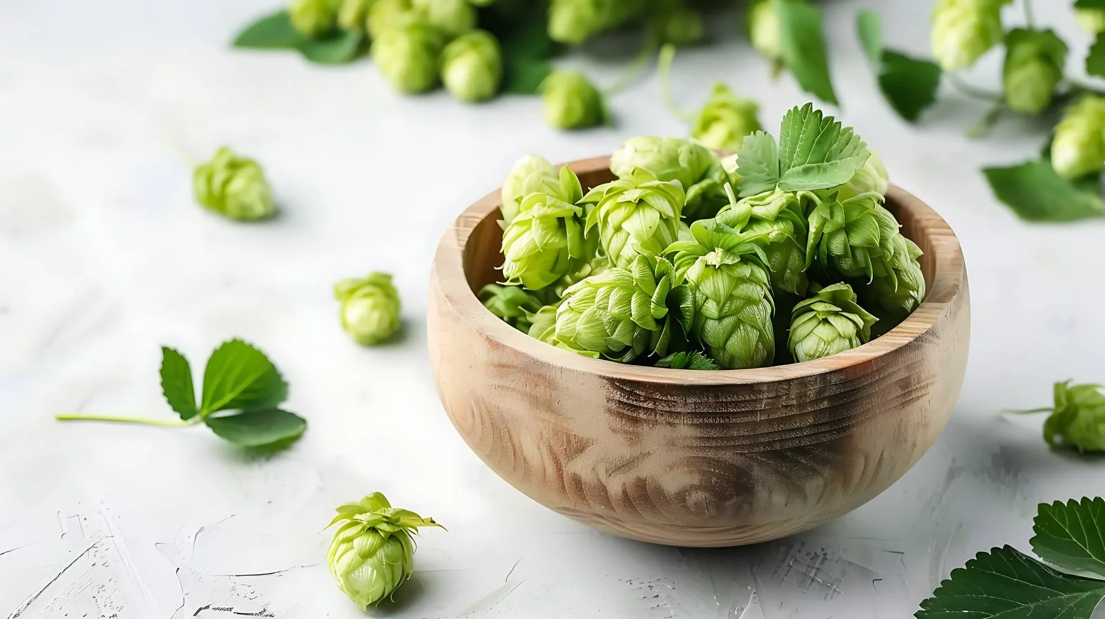 Fresh Green Hops in Wooden Bowl — free download from Dotvec