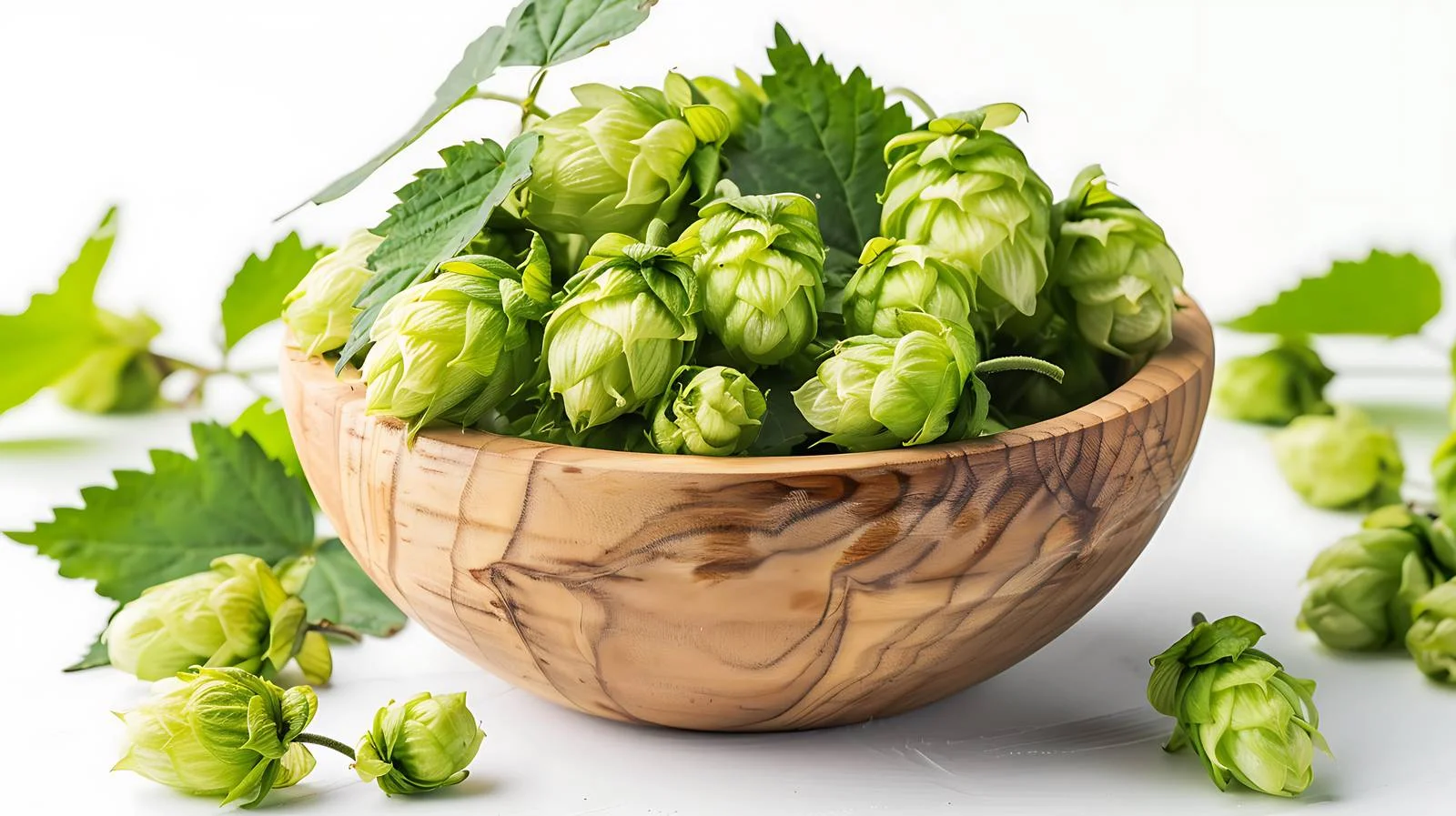 Fresh Green Hops in Wooden Bowl — free download from Dotvec
