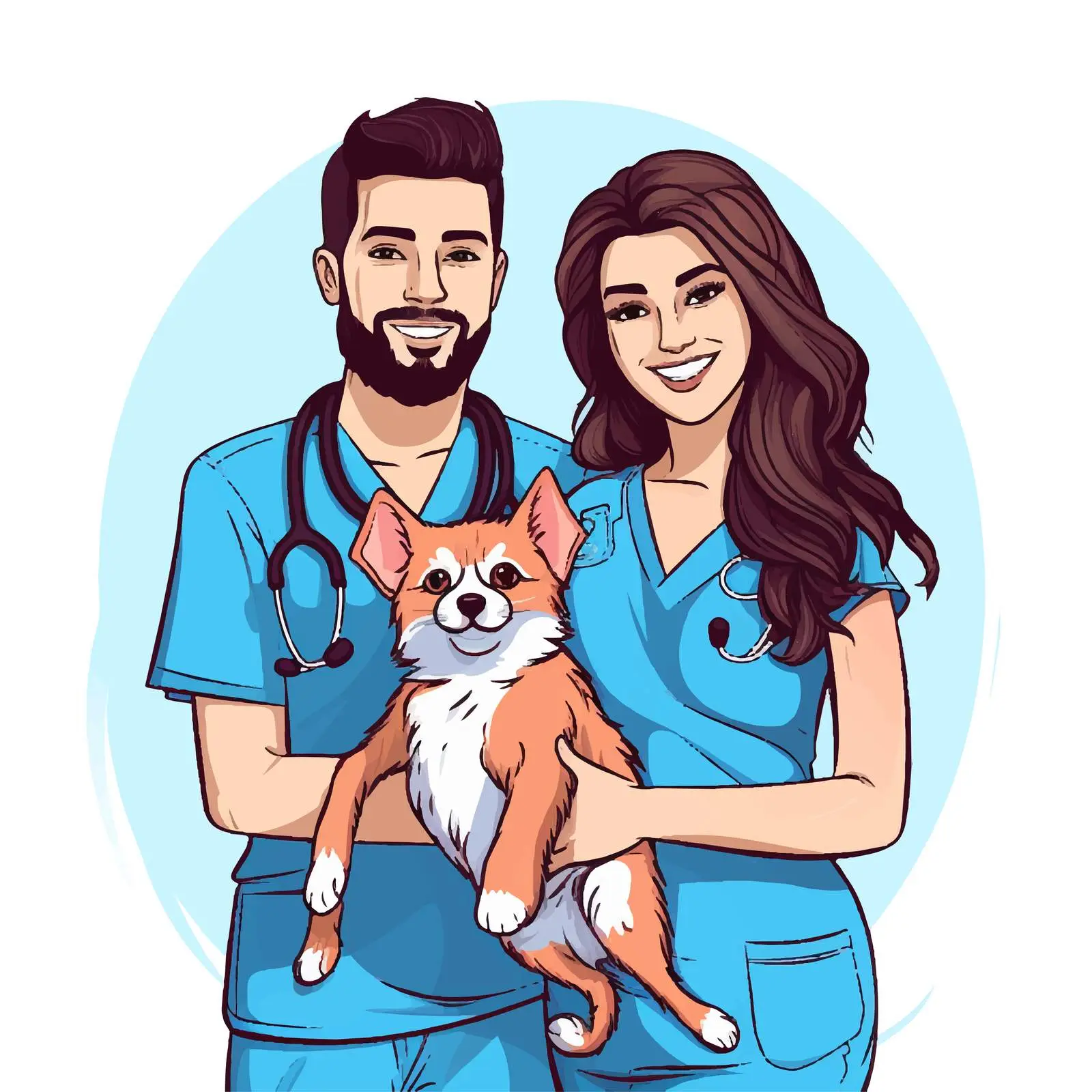 Veterinarians with Dog and Cat Banner – free veterinary illustration image from Dotvec