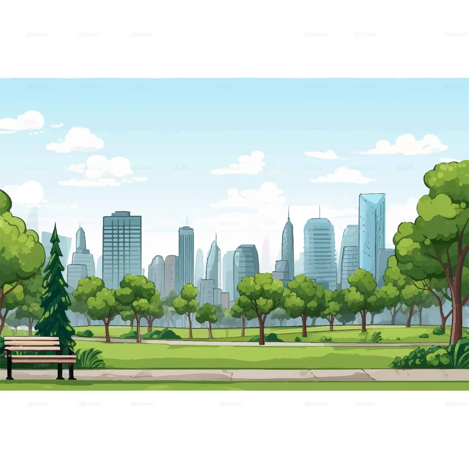Urban Park with Cityscape Background Illustration — free download from Dotvec