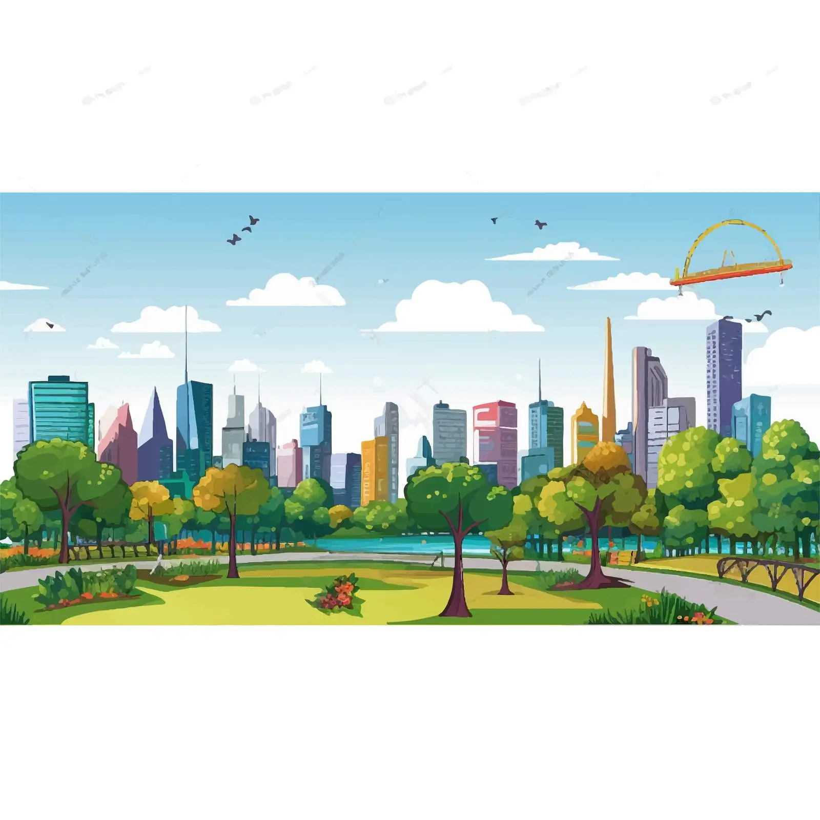 Urban Park with Cityscape Background Vector Illustration — free download from Dotvec