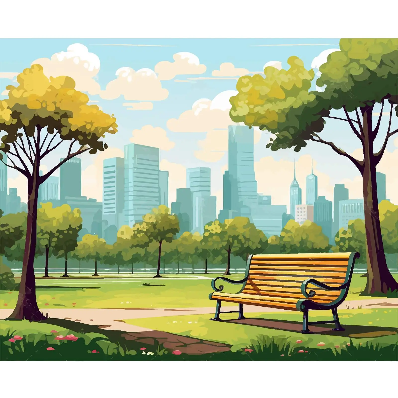 Urban Park and Cityscape Vector Illustration – free nature and architecture image from Dotvec