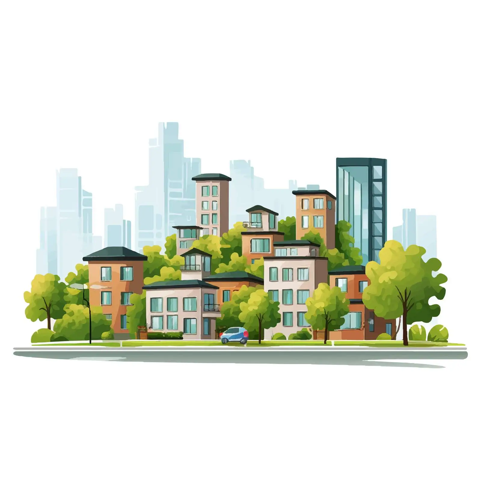 Urban Cityscape with Residential Facades — free download from Dotvec