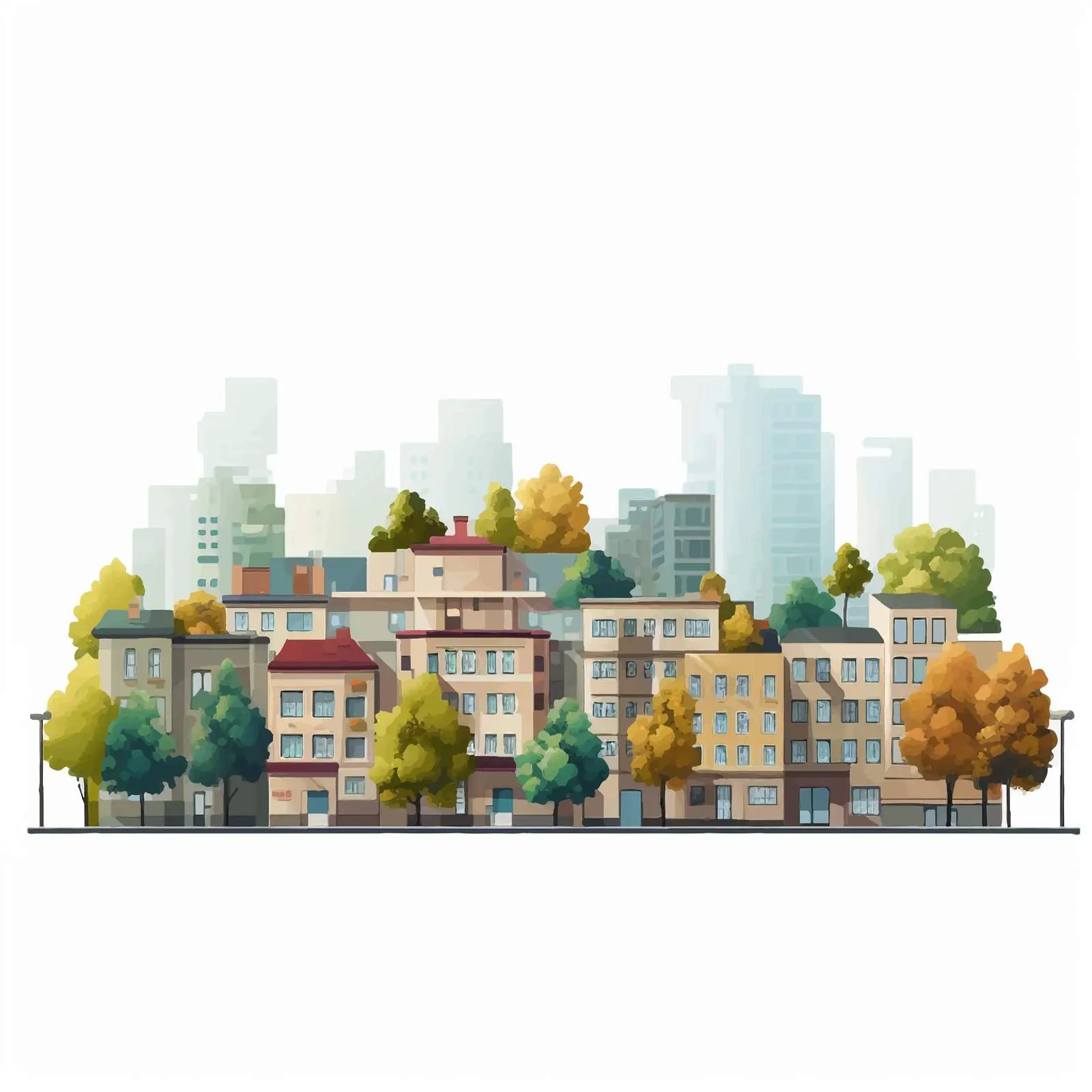 Urban Cityscape with Residential Facades — free download from Dotvec