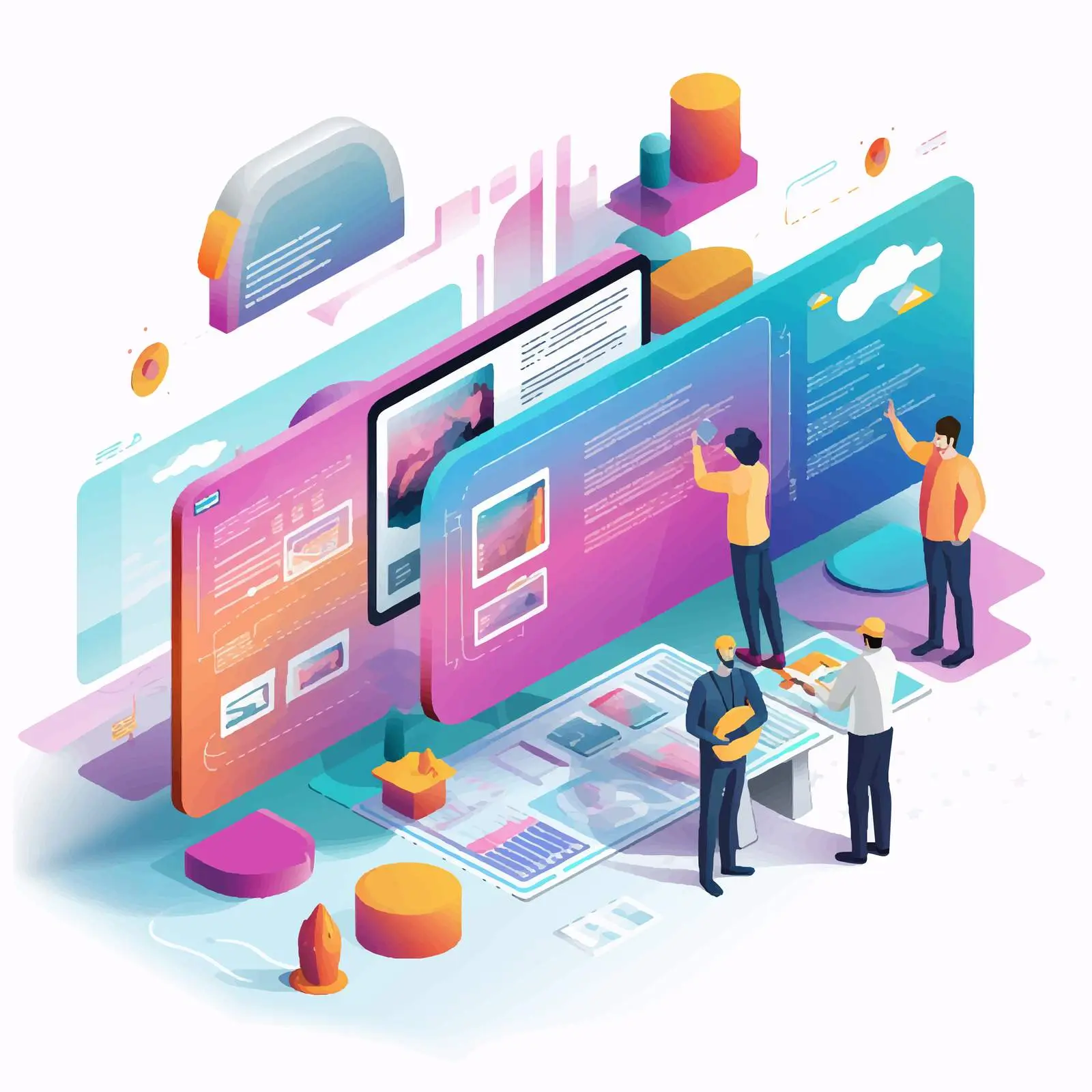 Horizontal Web Banner with Tiny People Illustration — free download from Dotvec