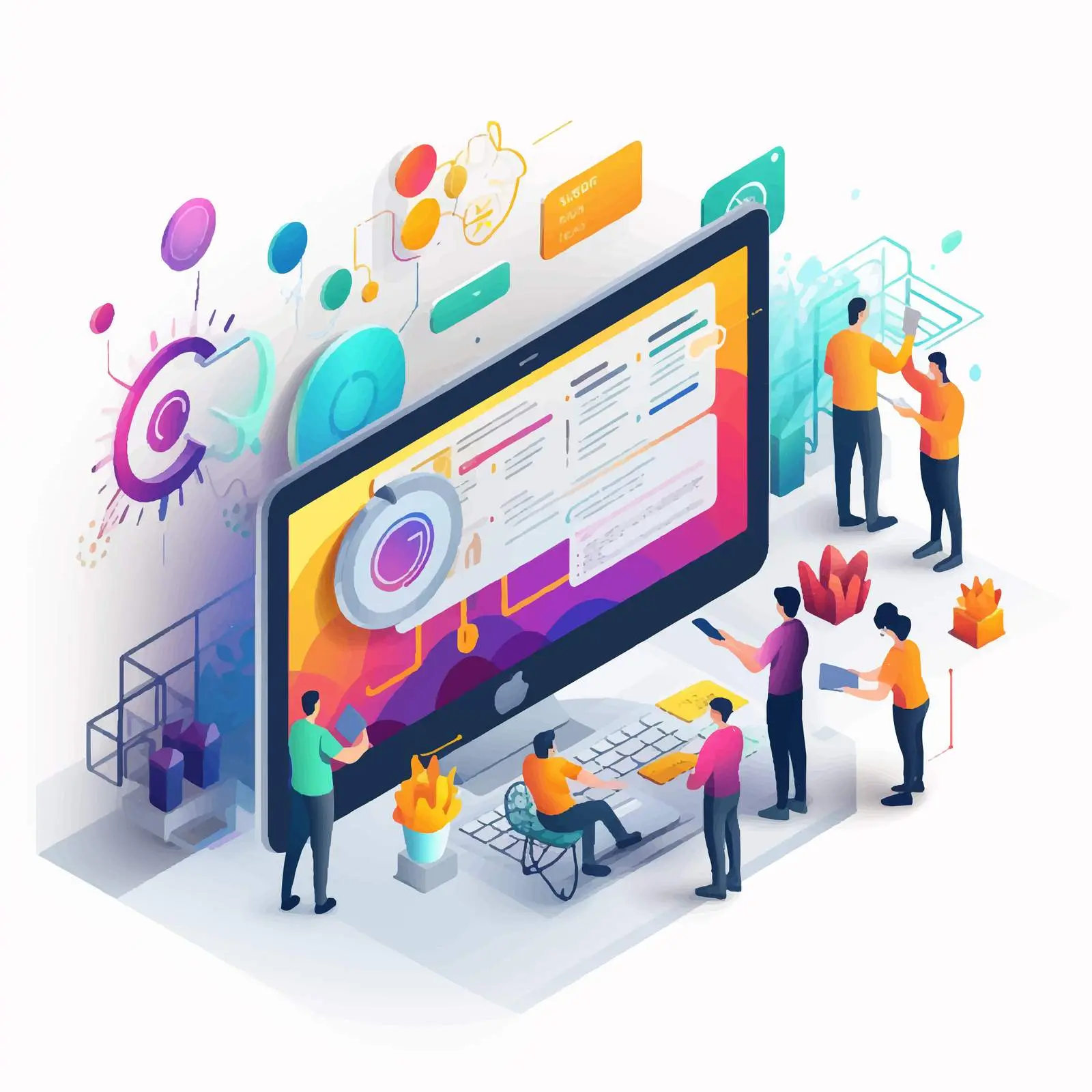 Horizontal Web Banner with Tiny People Vector — free download from Dotvec