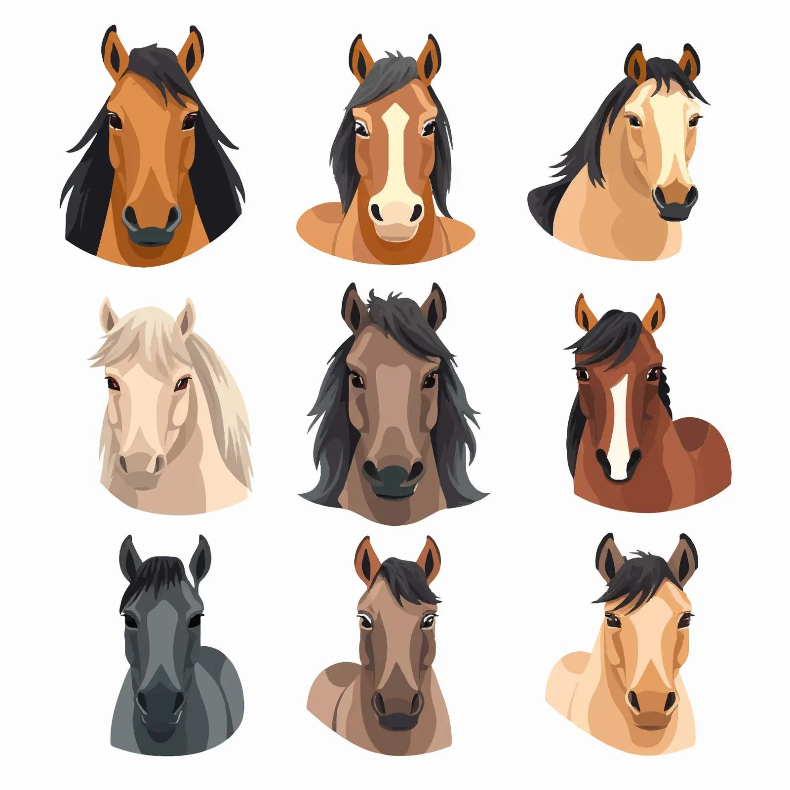 Flat Style Cartoon Horse Face Vector Illustration — free download from Dotvec