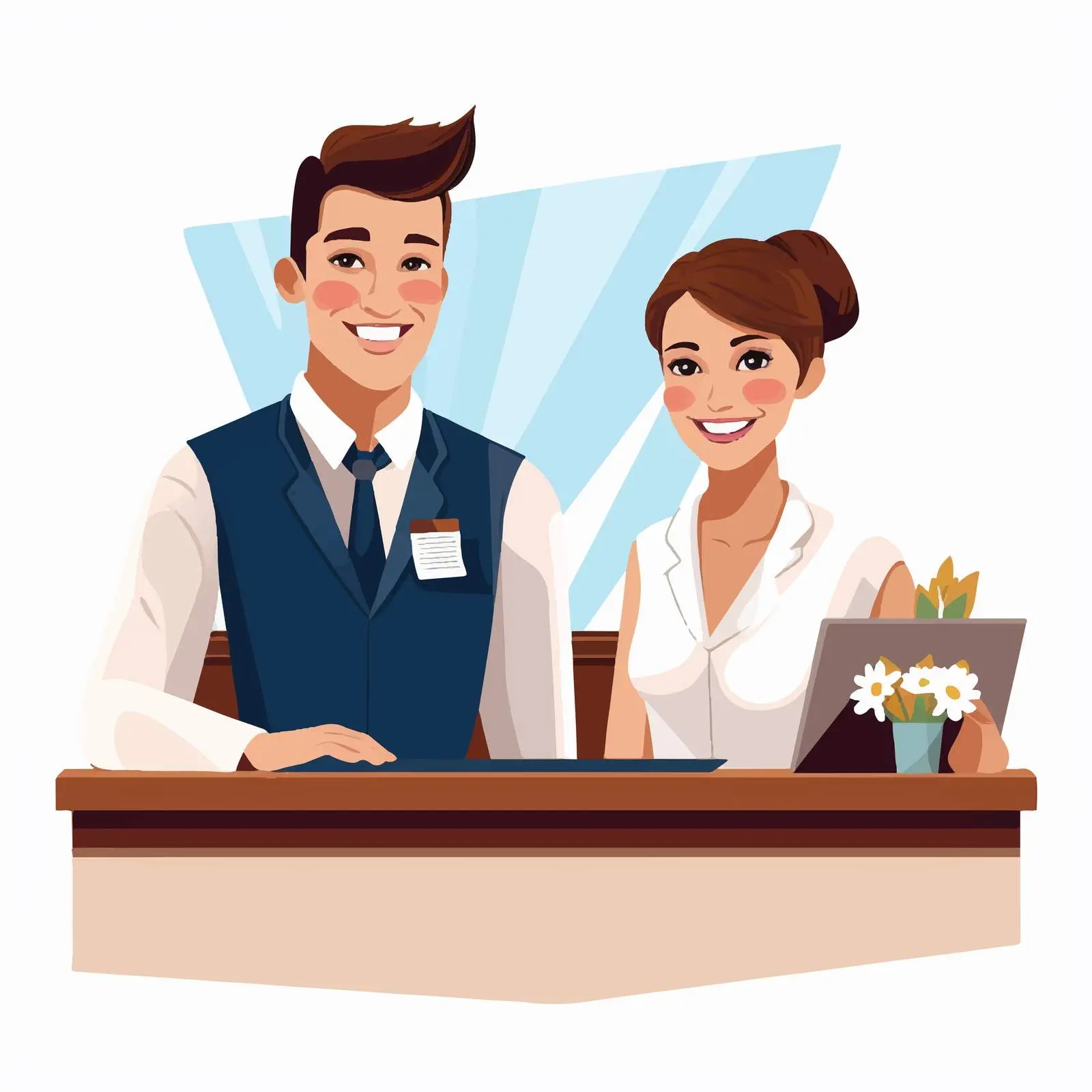 Hospitality Staff in Uniform at Service Counter — free download from Dotvec