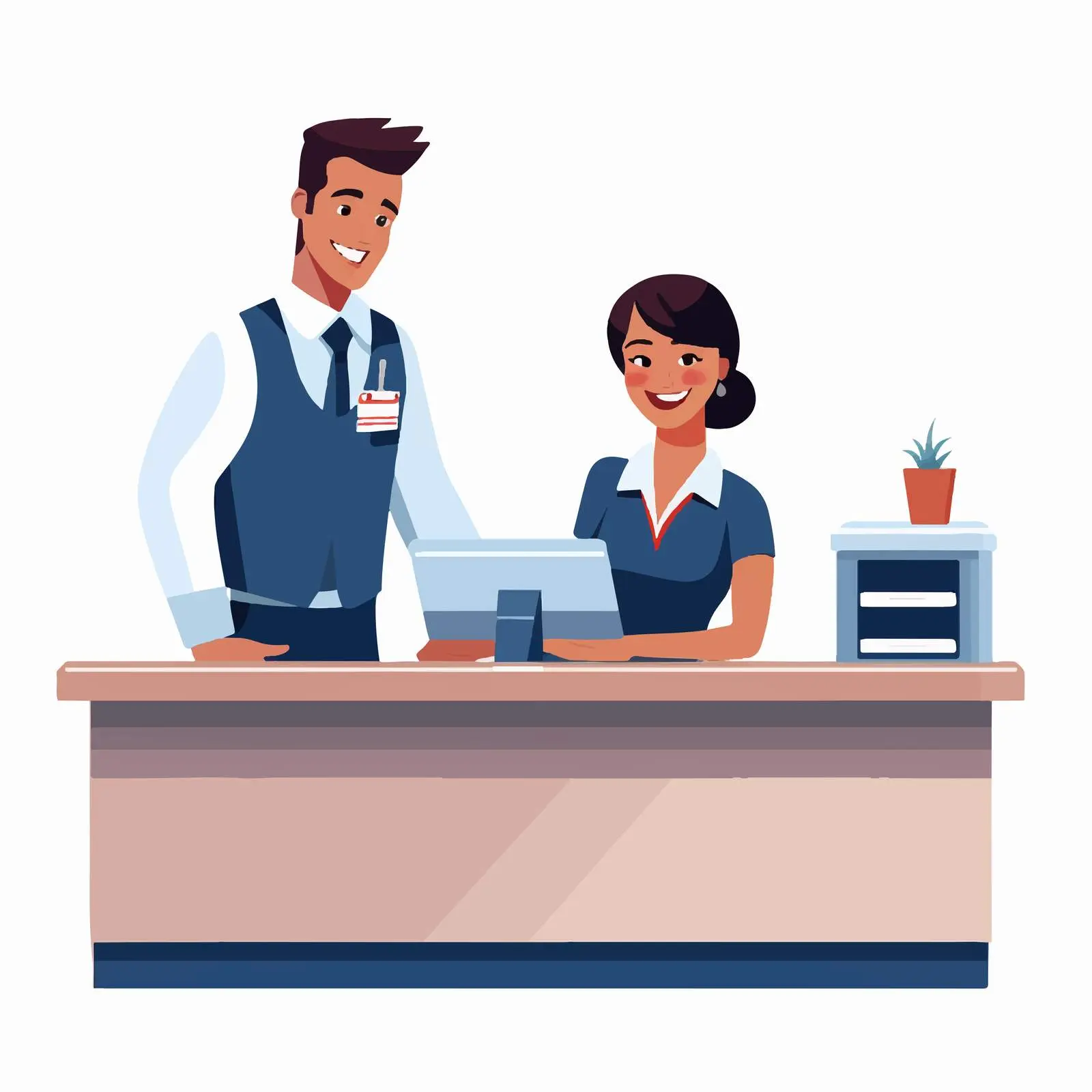 Hospitality Staff in Uniforms at Reception Counter — free download from Dotvec