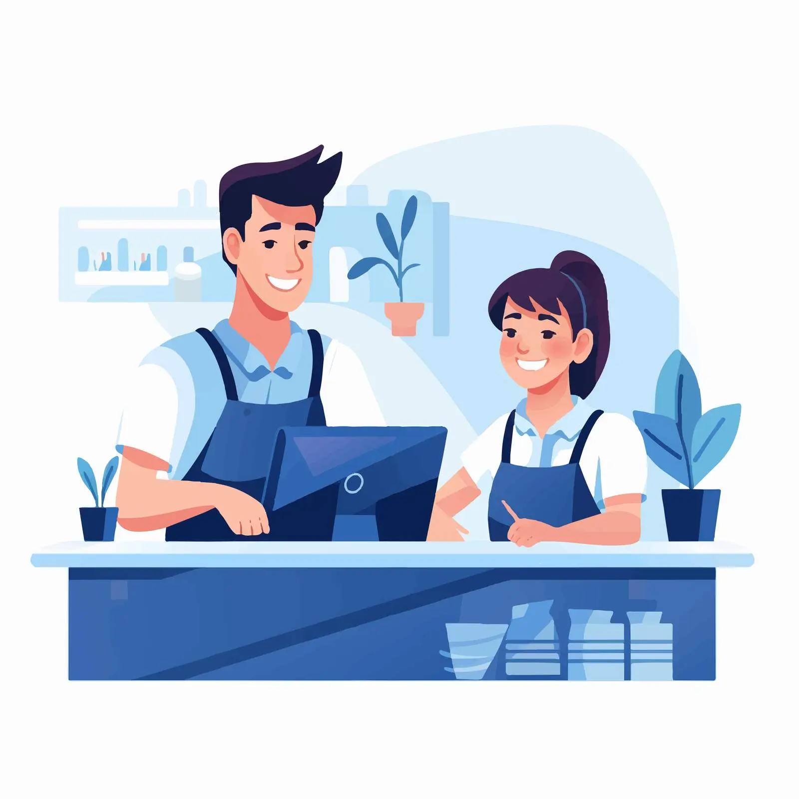 Hospitality Staff in Uniform at Service Counter — free download from Dotvec