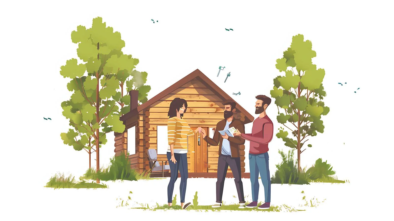 Welcoming Young Couple Outside Cabin – free porch image from Dotvec