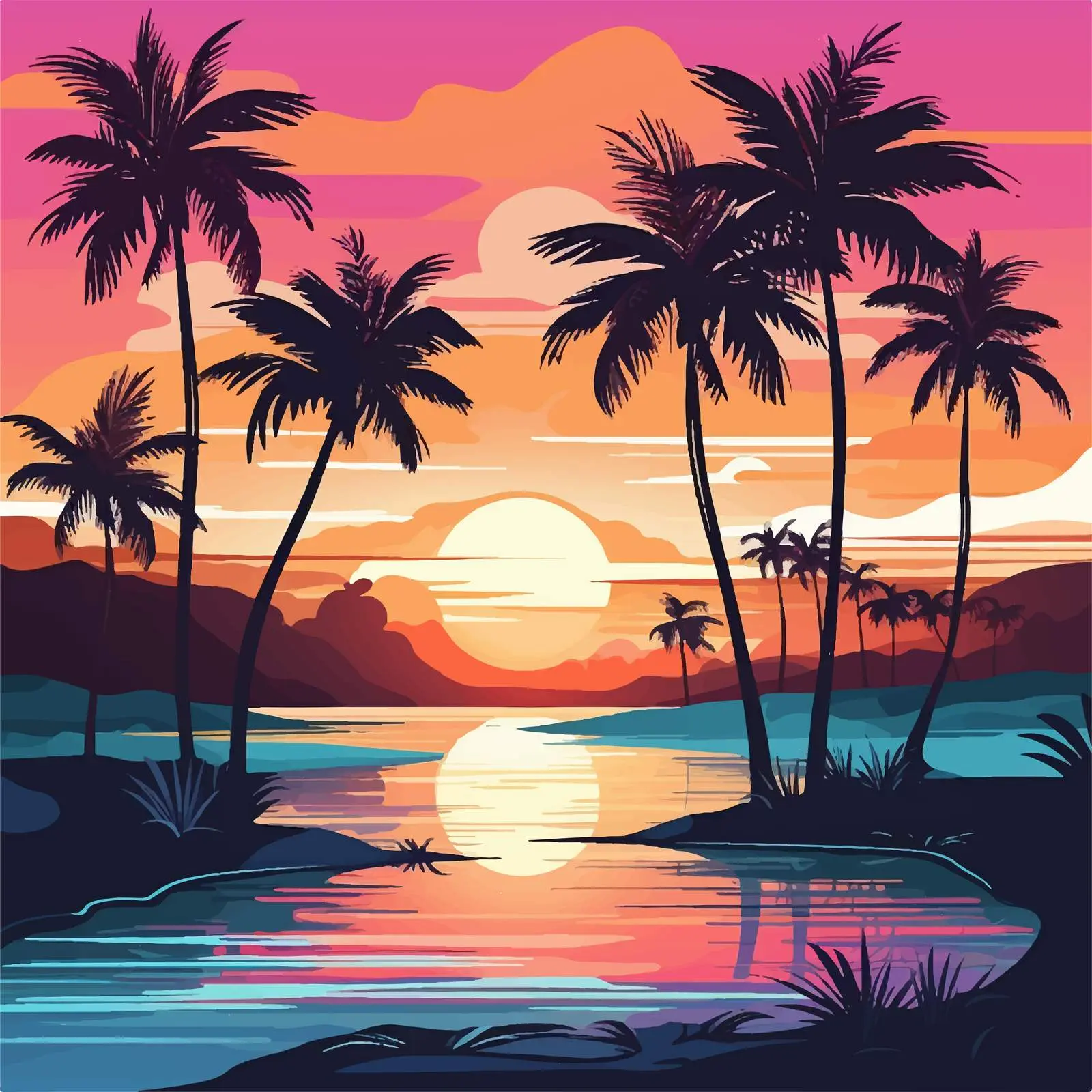 Hot Summer Poster with Palm Trees Design — free download from Dotvec