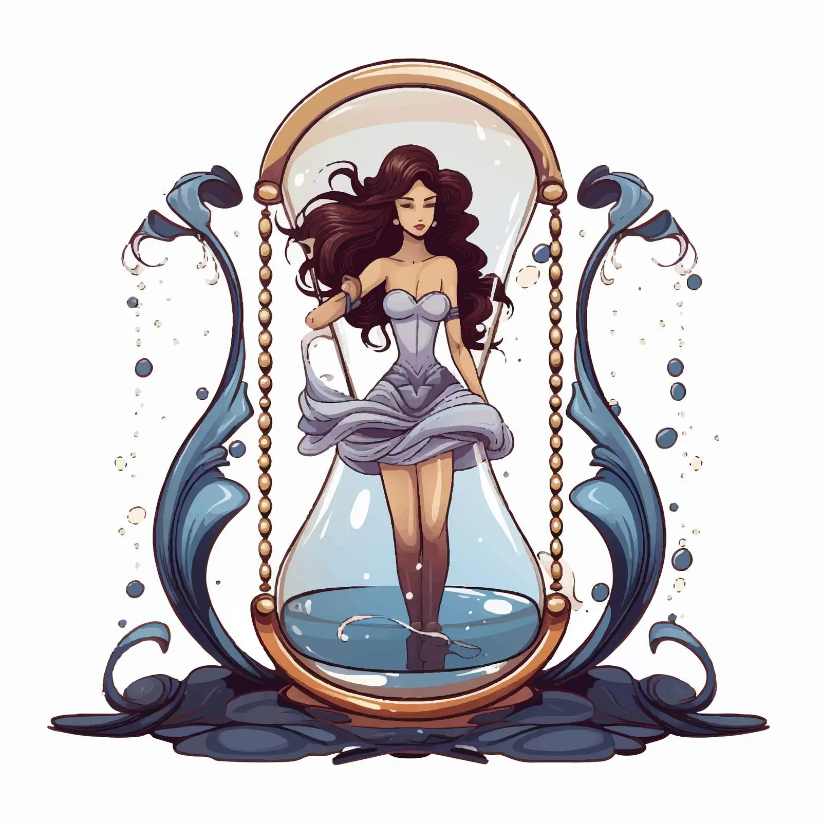 Libra Zodiac Girl Cartoon Hourglass Doodle Art — free download from Dotvec