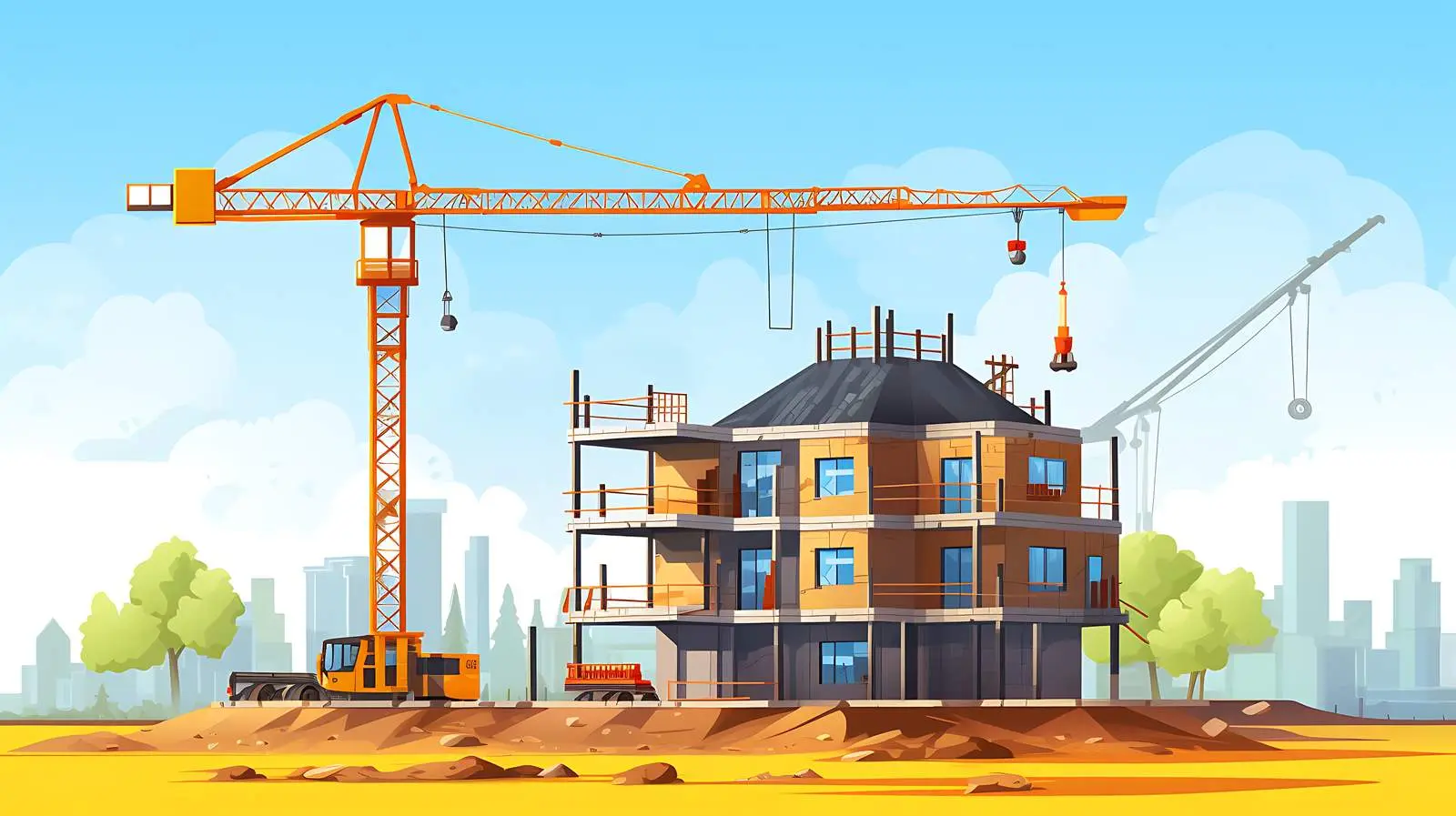 Modern House Construction with Building Crane — free download from Dotvec