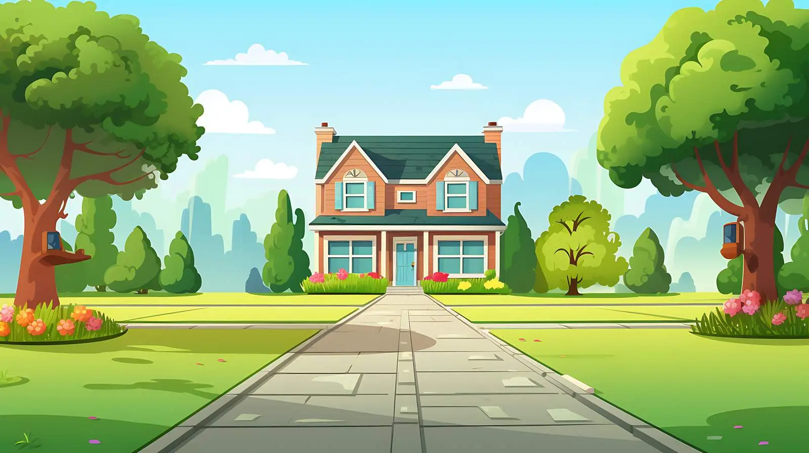 Suburban House Front Yard View — free download from Dotvec