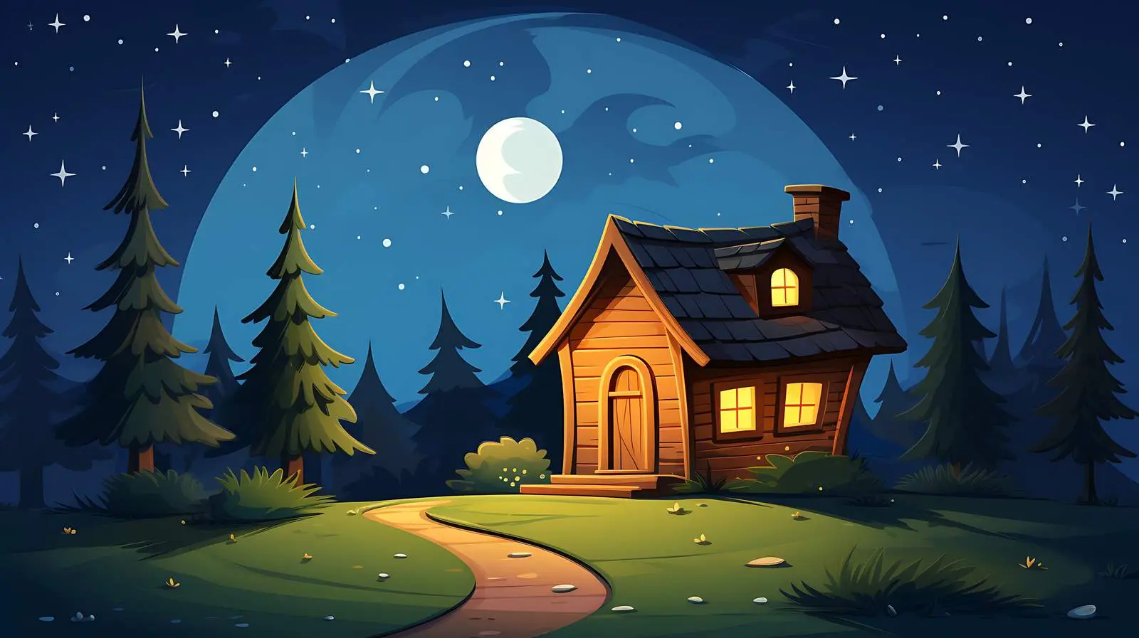 Quaint Cartoon Cottage Under Starry Sky — free download from Dotvec
