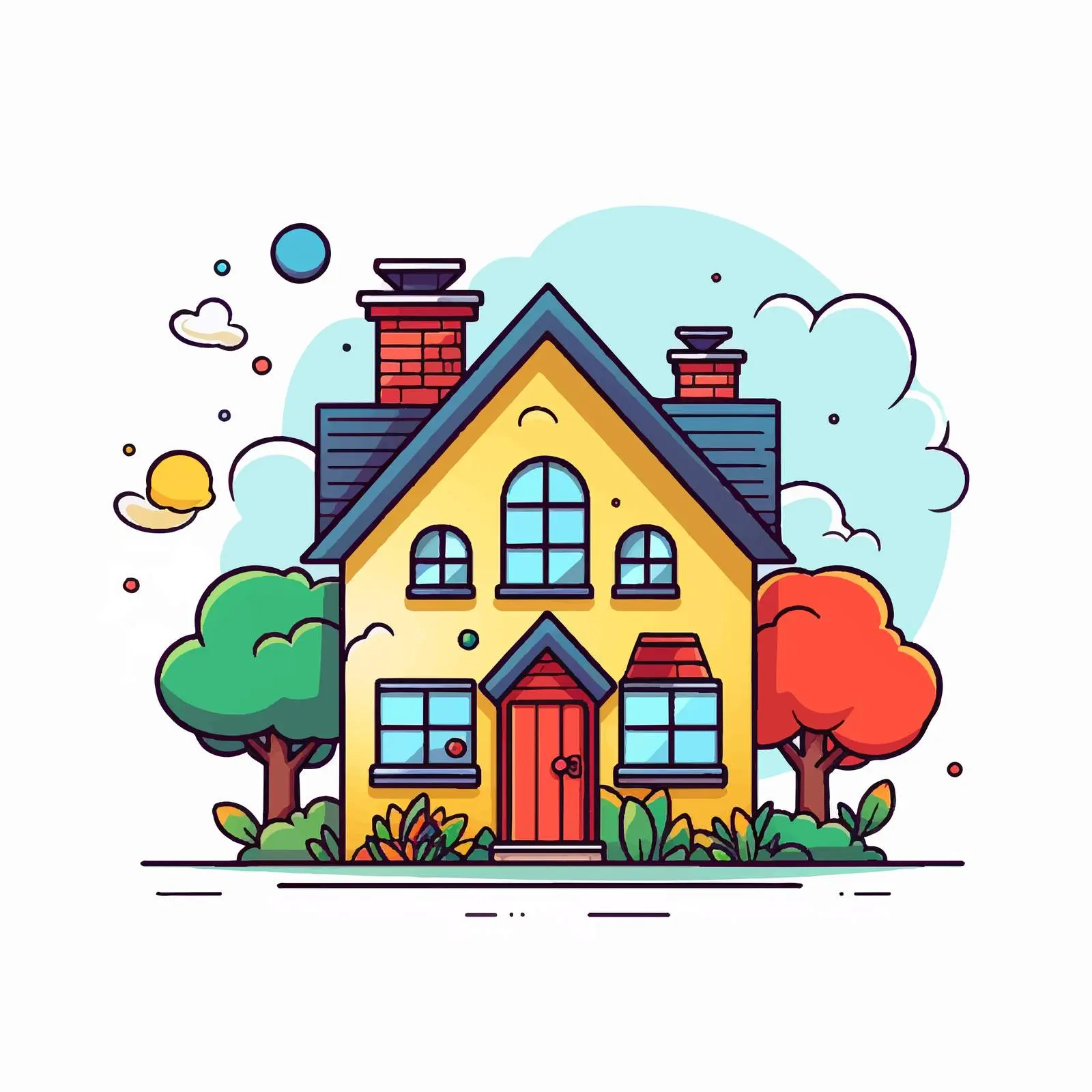 Cartoon House Line Vector Illustration — free download from Dotvec