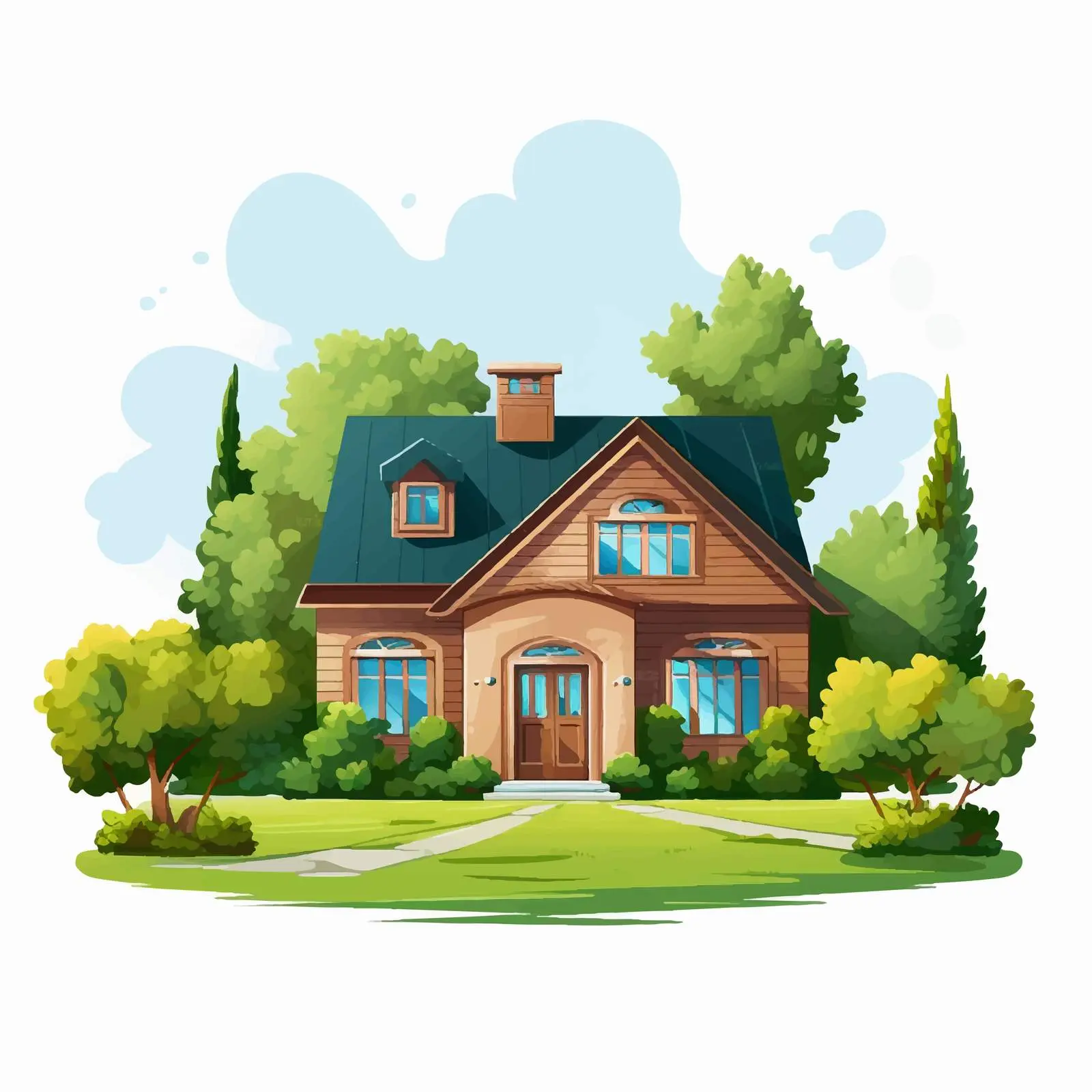 Cartoon House with Big Lawn Vector Illustration — free download from Dotvec