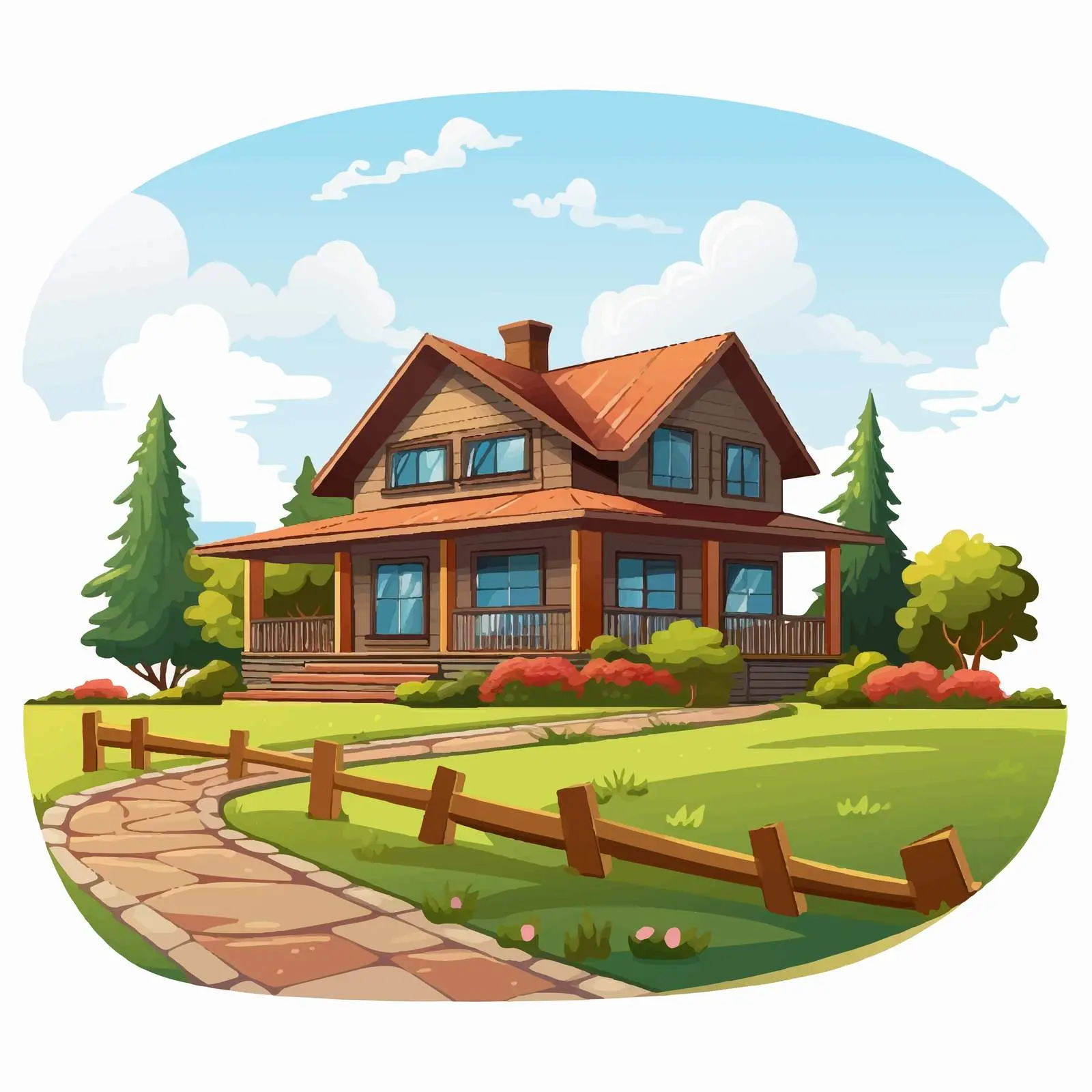 Cartoon House with Large Lawn Illustration — free download from Dotvec