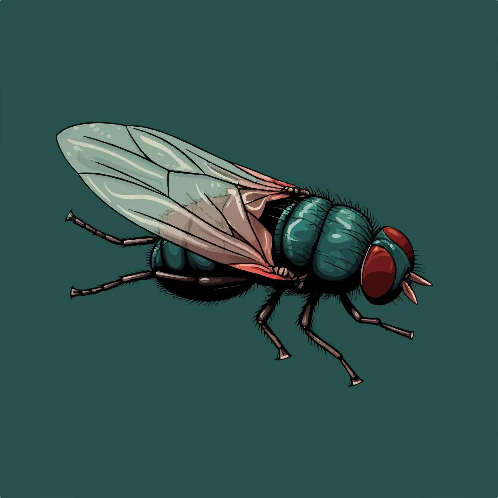 Housefly Line Vector Illustration on White Background – free organism illustration image from Dotvec