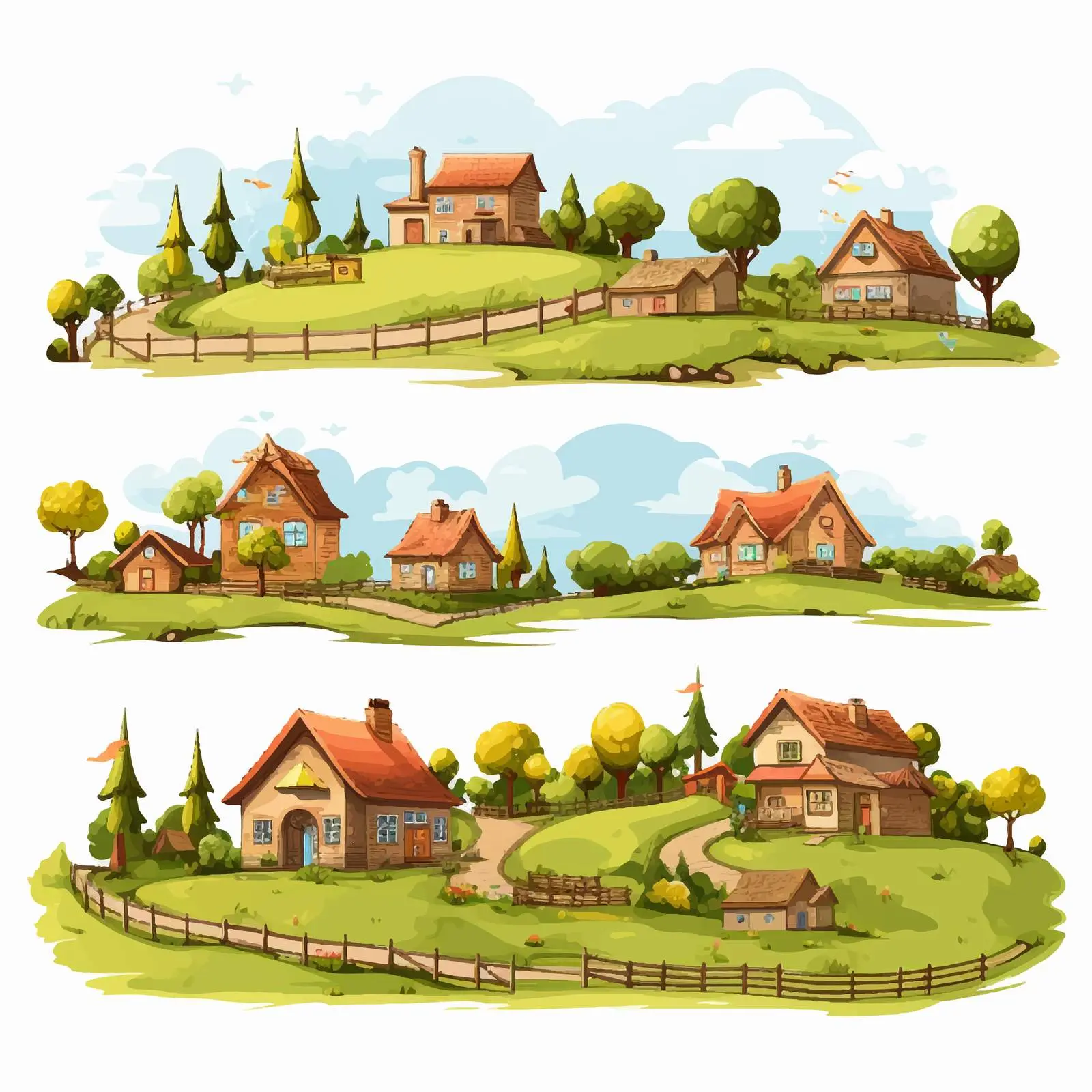 Cartoon Houses in the Countryside Vector Illustration — free download from Dotvec
