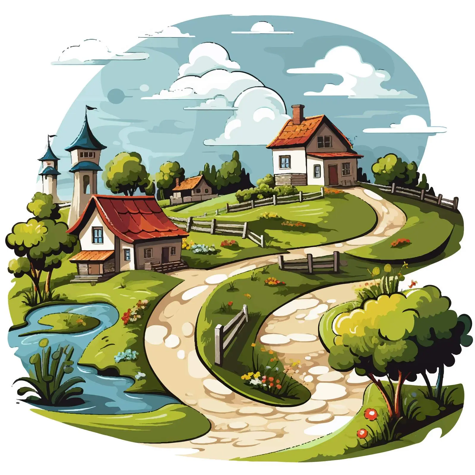 Charming Cartoon Countryside House Vector Illustration — free download from Dotvec