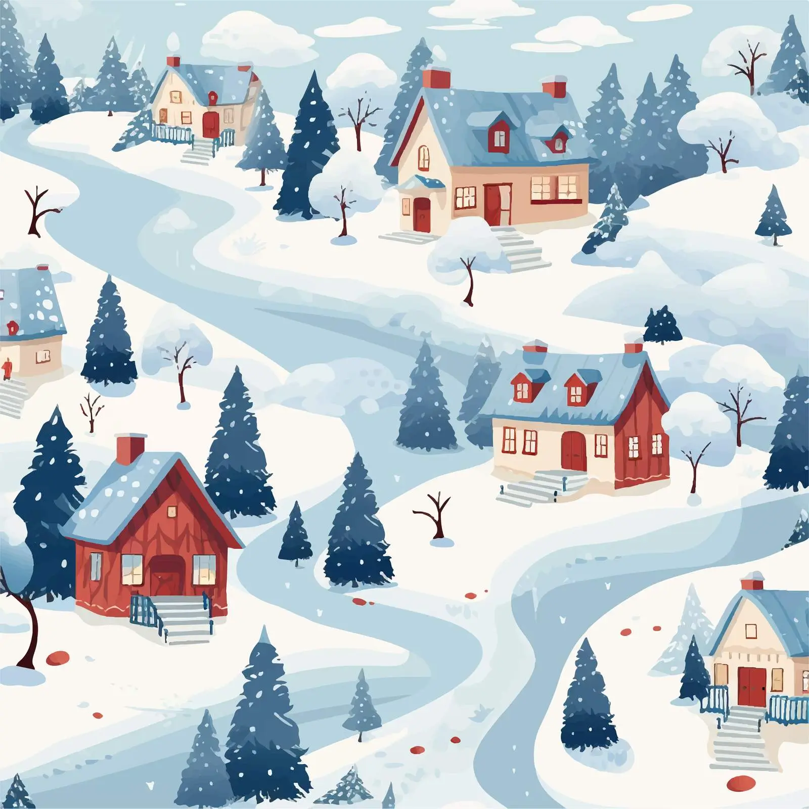Seamless Winter Village Pattern for Countryside Decor – free suburban house image from Dotvec