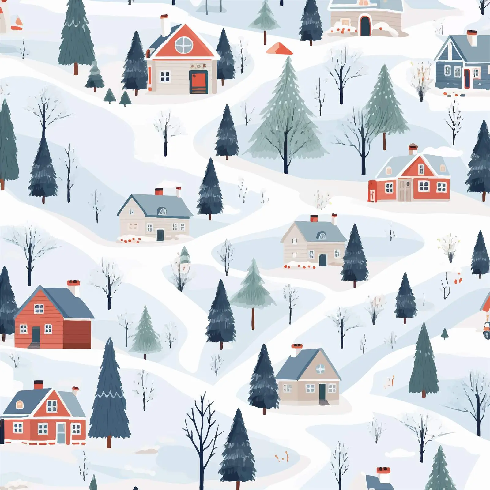 Seamless Winter Village Pattern with Houses — free download from Dotvec
