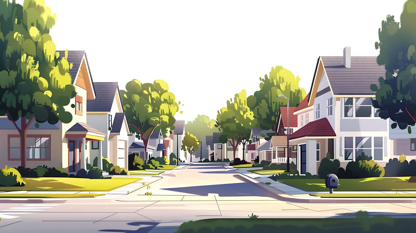 Elegant Suburban Street Bathed in Morning Sunlight — free download from Dotvec