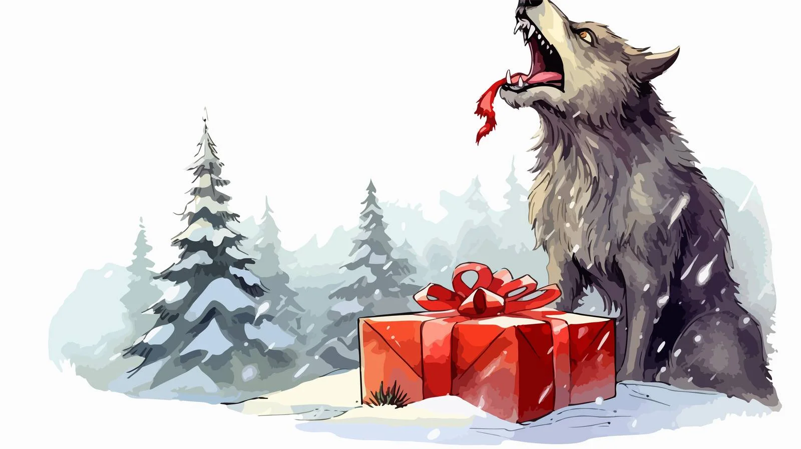 Festive Wolf with Gift Stock Illustration — free download from Dotvec
