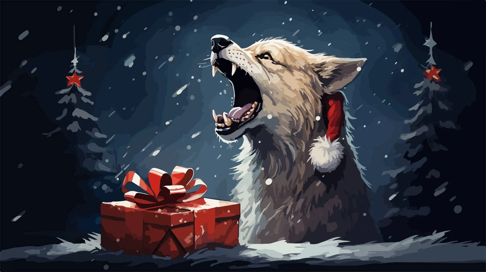 Festive Wolf with Gift Illustration — free download from Dotvec