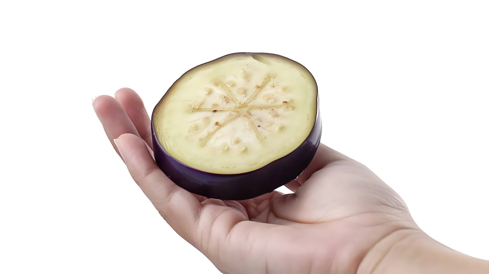 Fresh Hand Holding Sliced Eggplant Isolated — free download from Dotvec