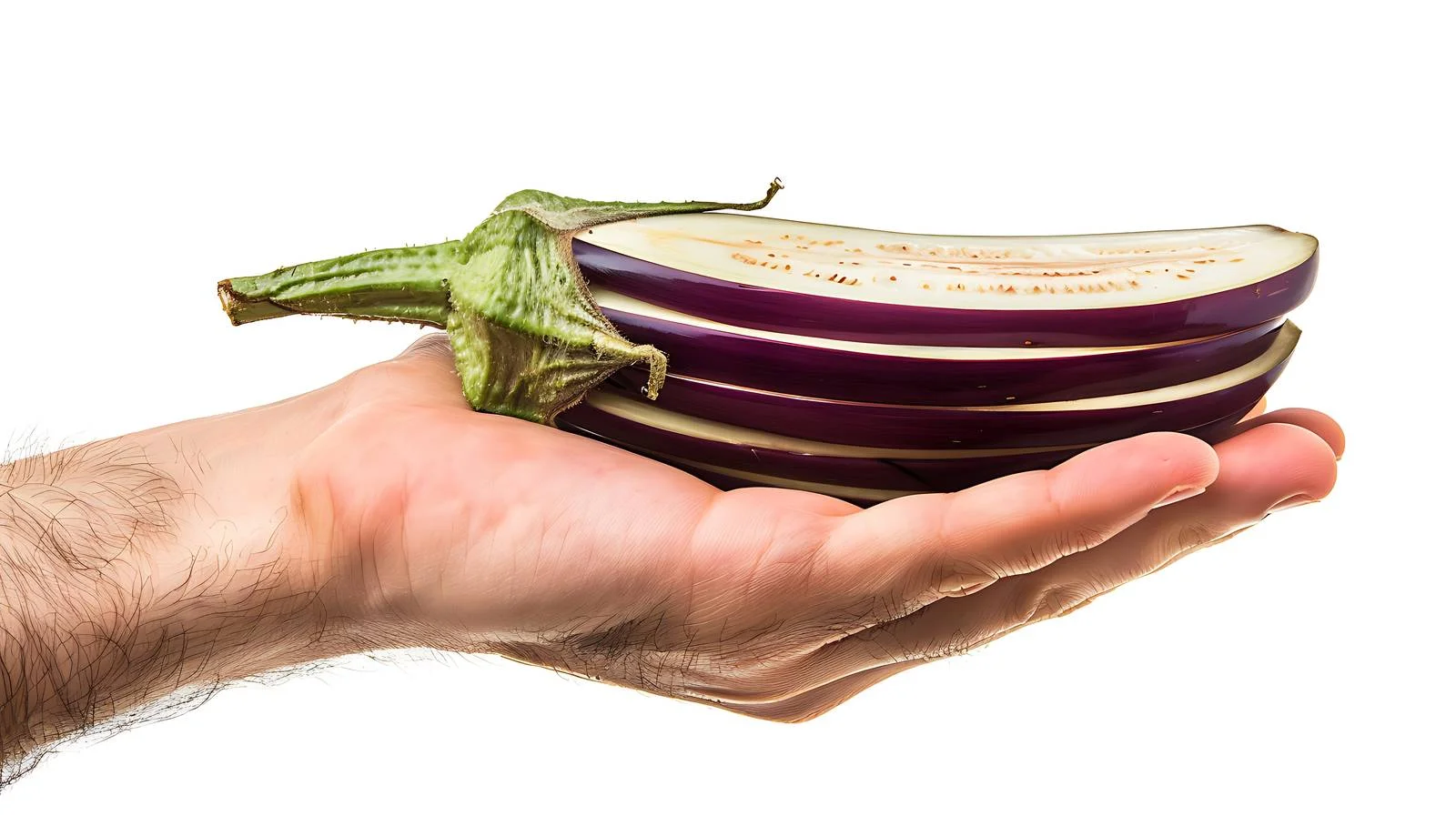 Fresh Hand Holding Sliced Eggplant — free download from Dotvec