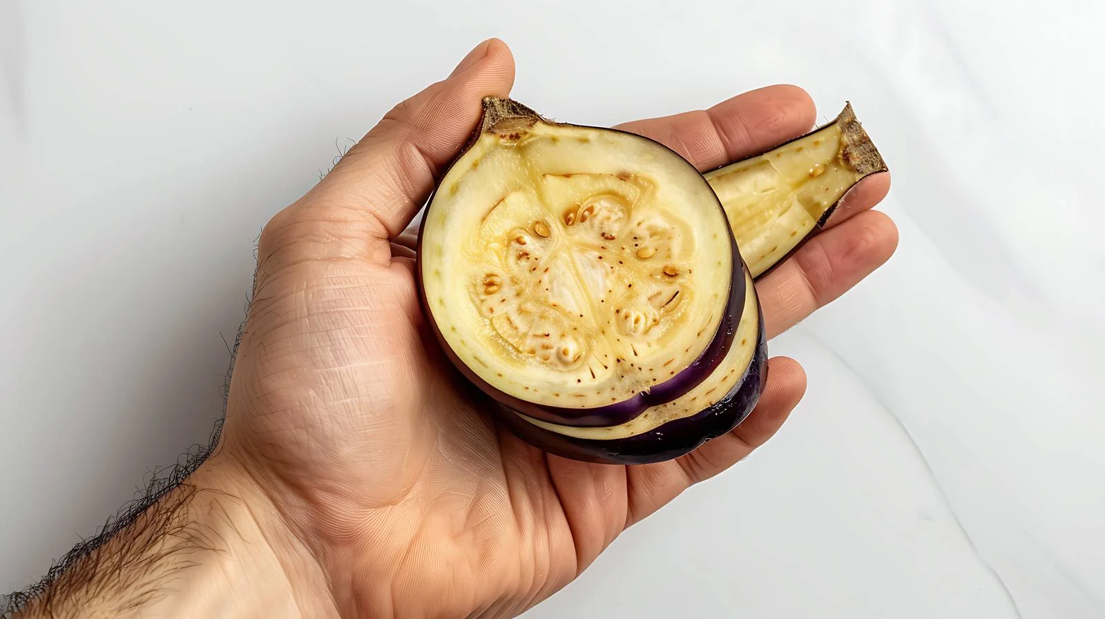 Fresh Eggplant Slice Held by Human Hand — free download from Dotvec