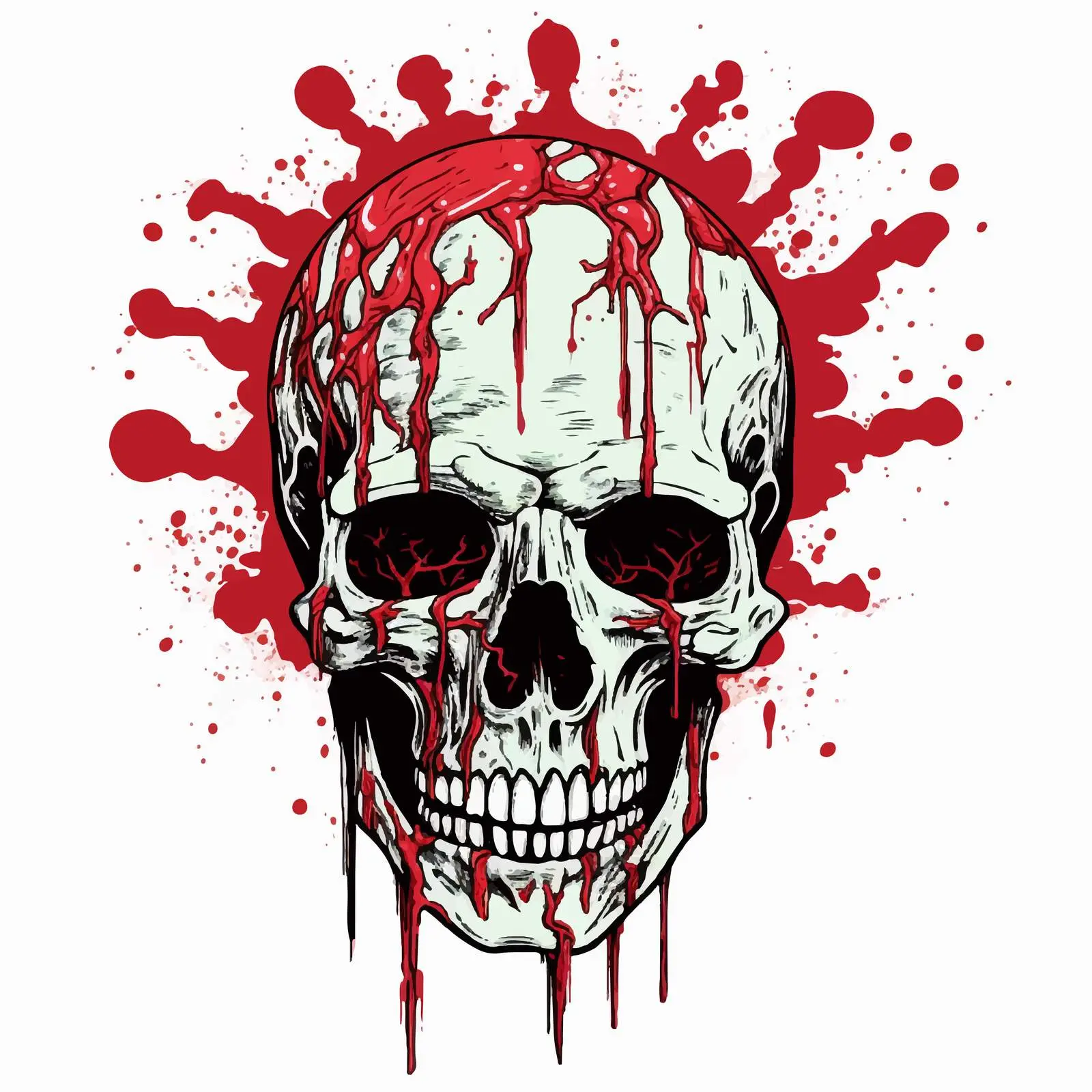 Human Head Bone Illustration with Blood Spatter — free download from Dotvec