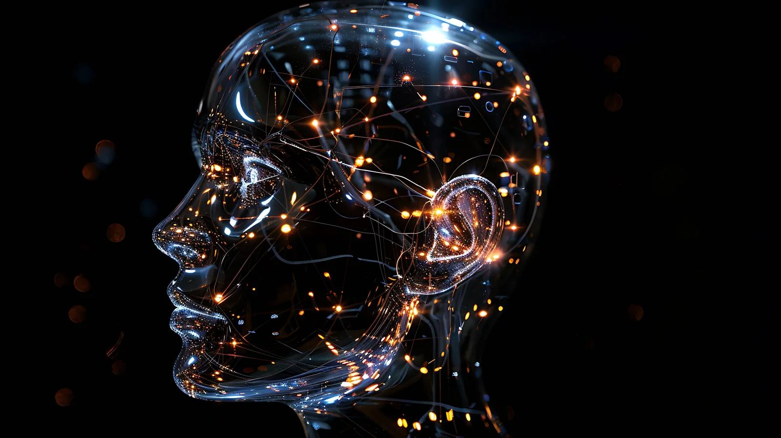 Glass Head Illuminated from Within on Dark — free download from Dotvec