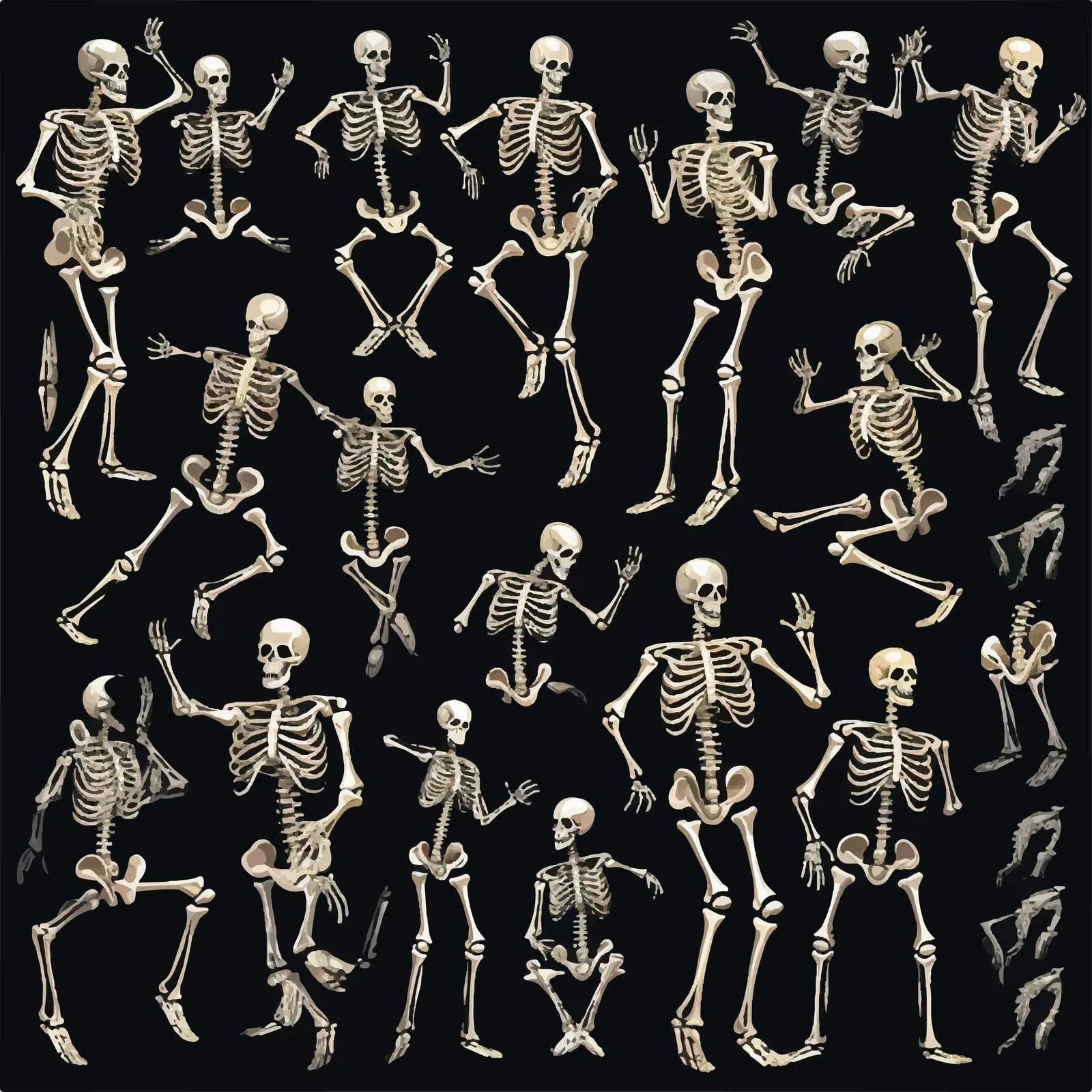Human Skeleton Clip Art Set in Various Poses — free download from Dotvec