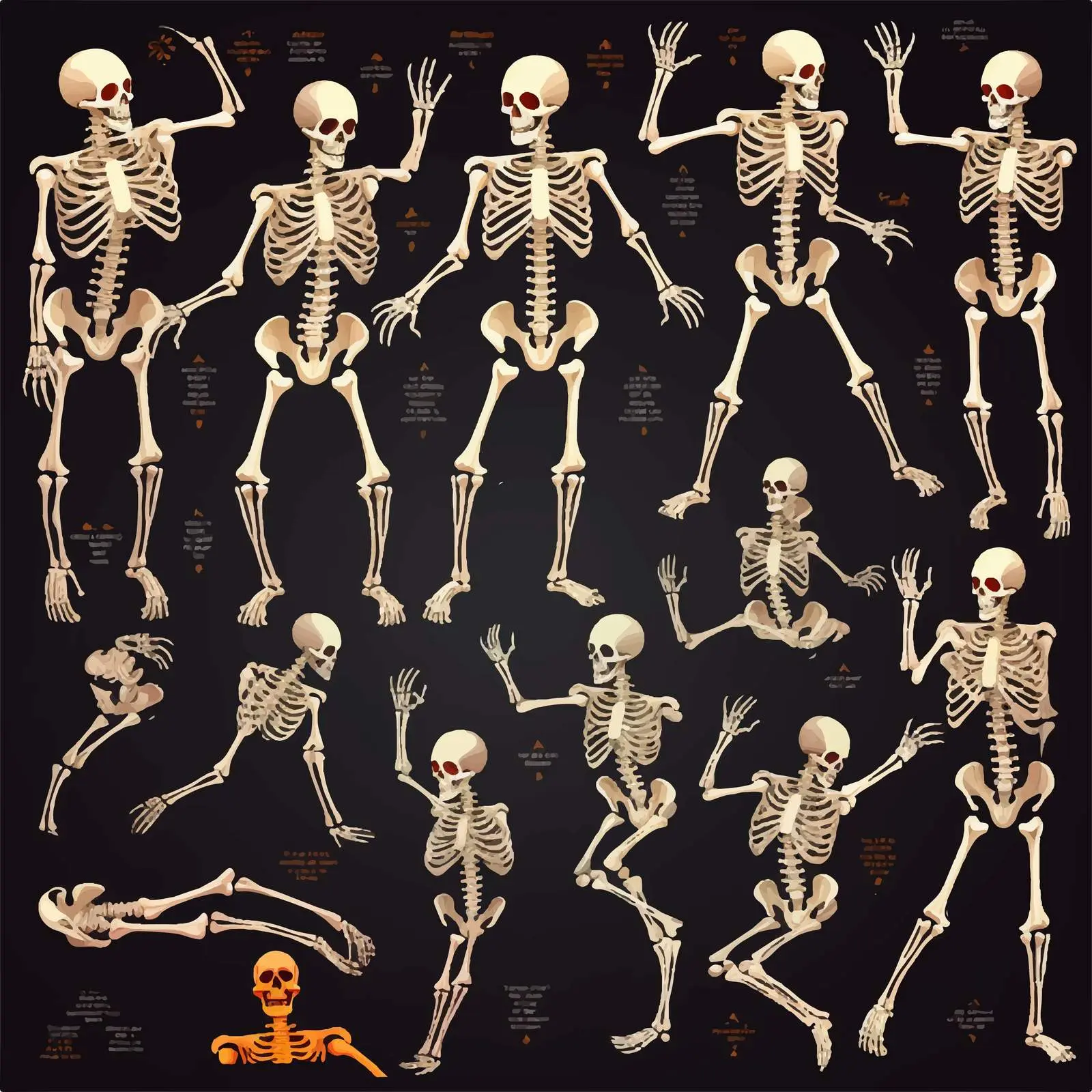 Human Skeleton Poses Halloween Clip Art Set — free download from Dotvec
