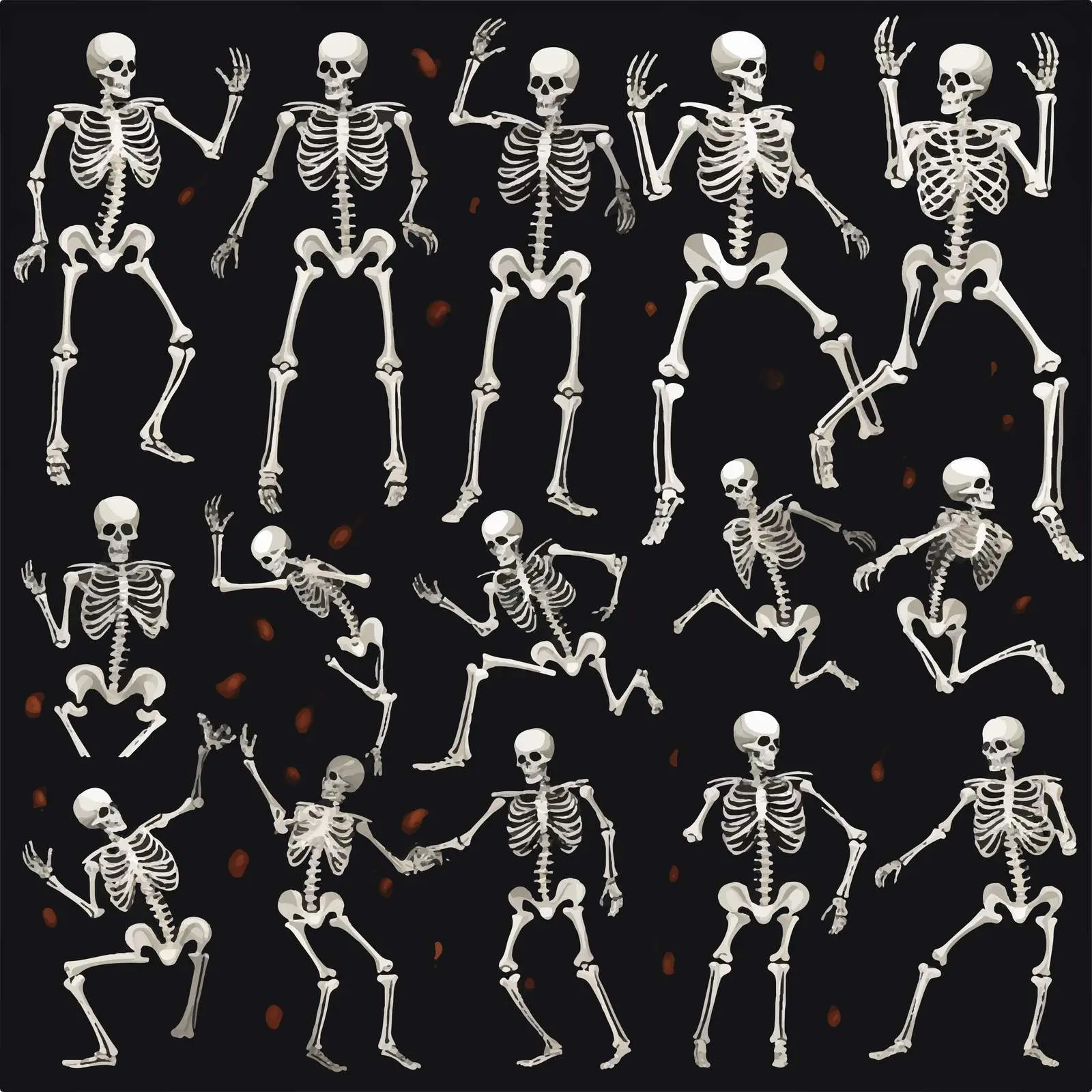 Halloween Skeleton Clip Art in Various Poses — free download from Dotvec