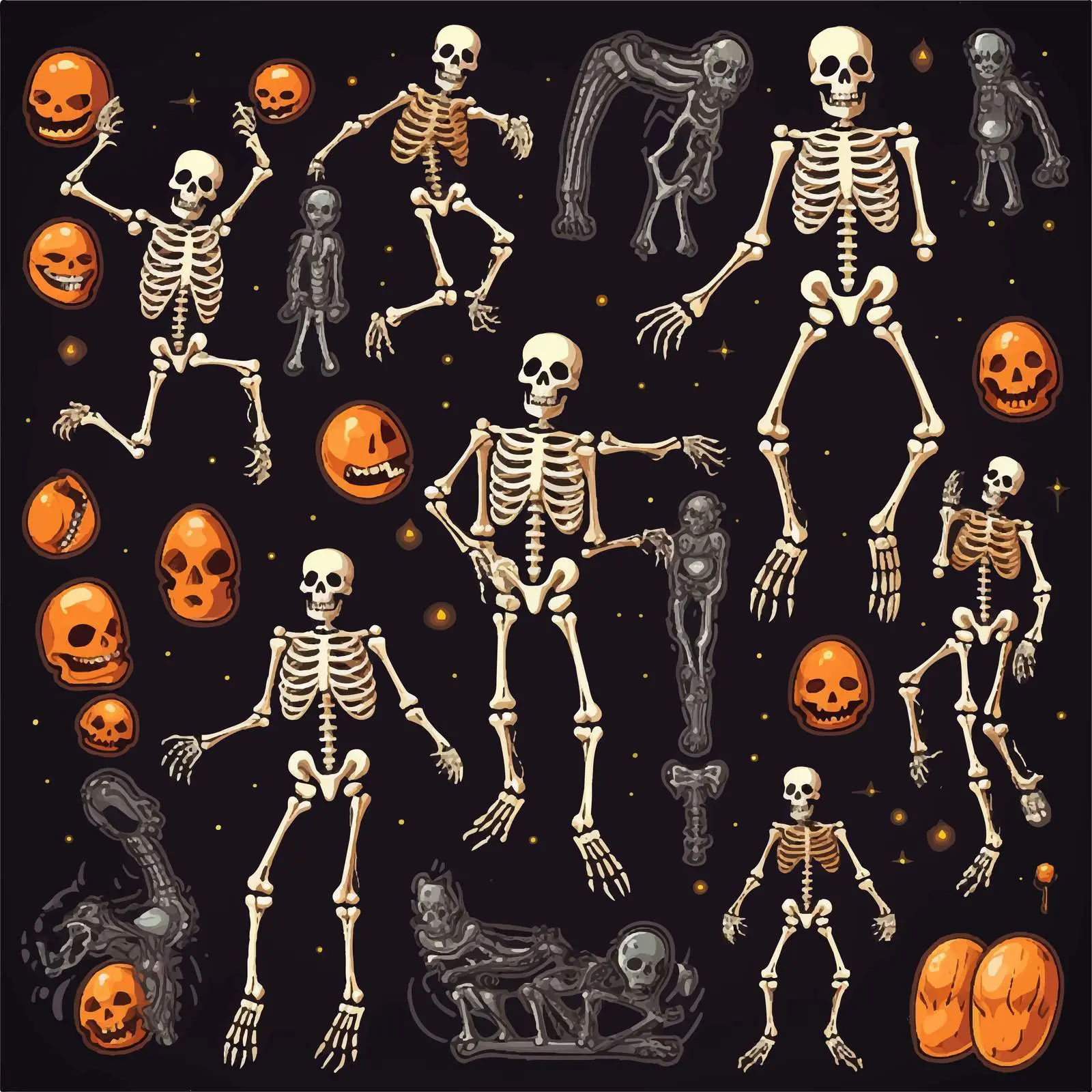 Halloween Skeleton Poses Vector Clip Art Set — free download from Dotvec