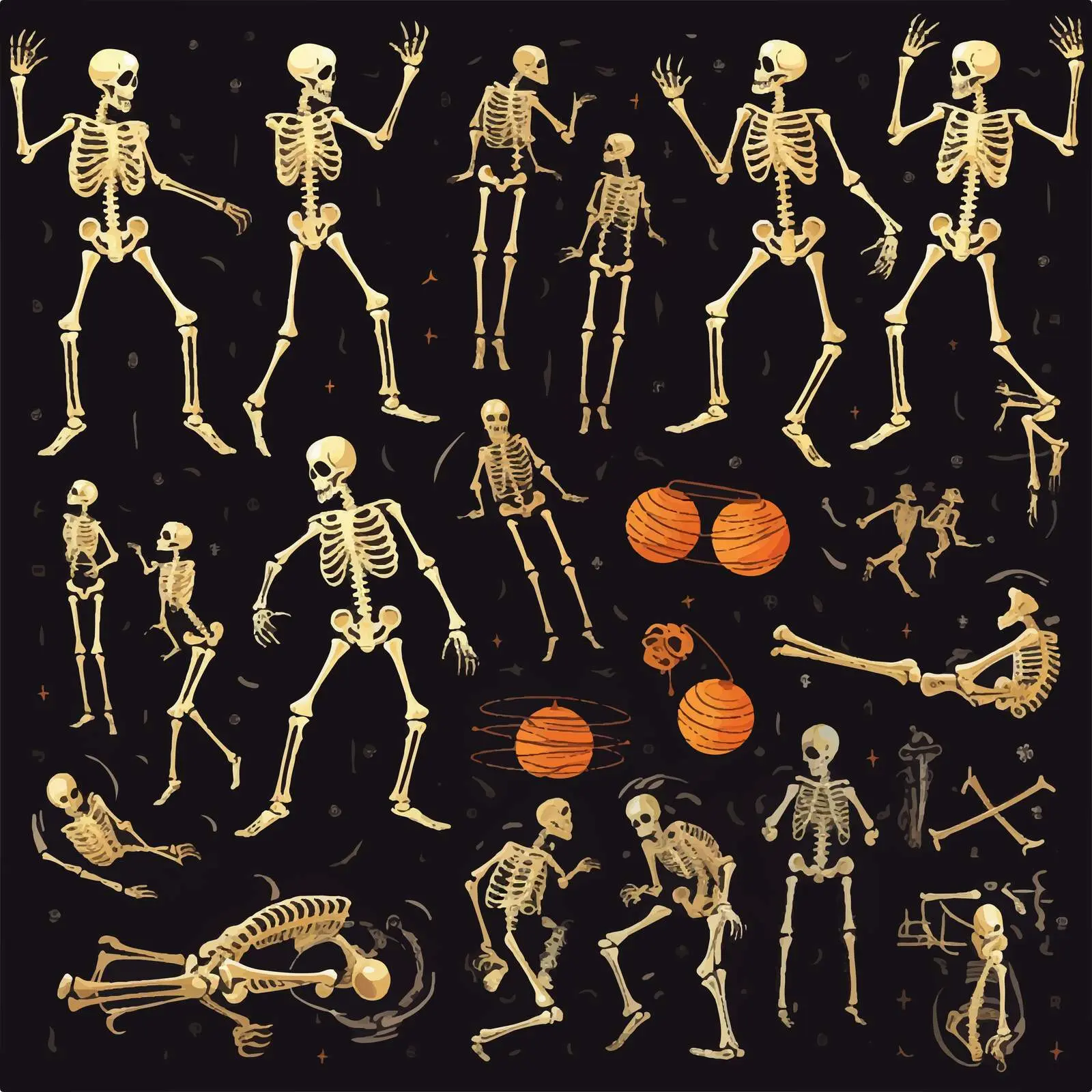 Halloween Skeleton Clip Art in Various Poses — free download from Dotvec