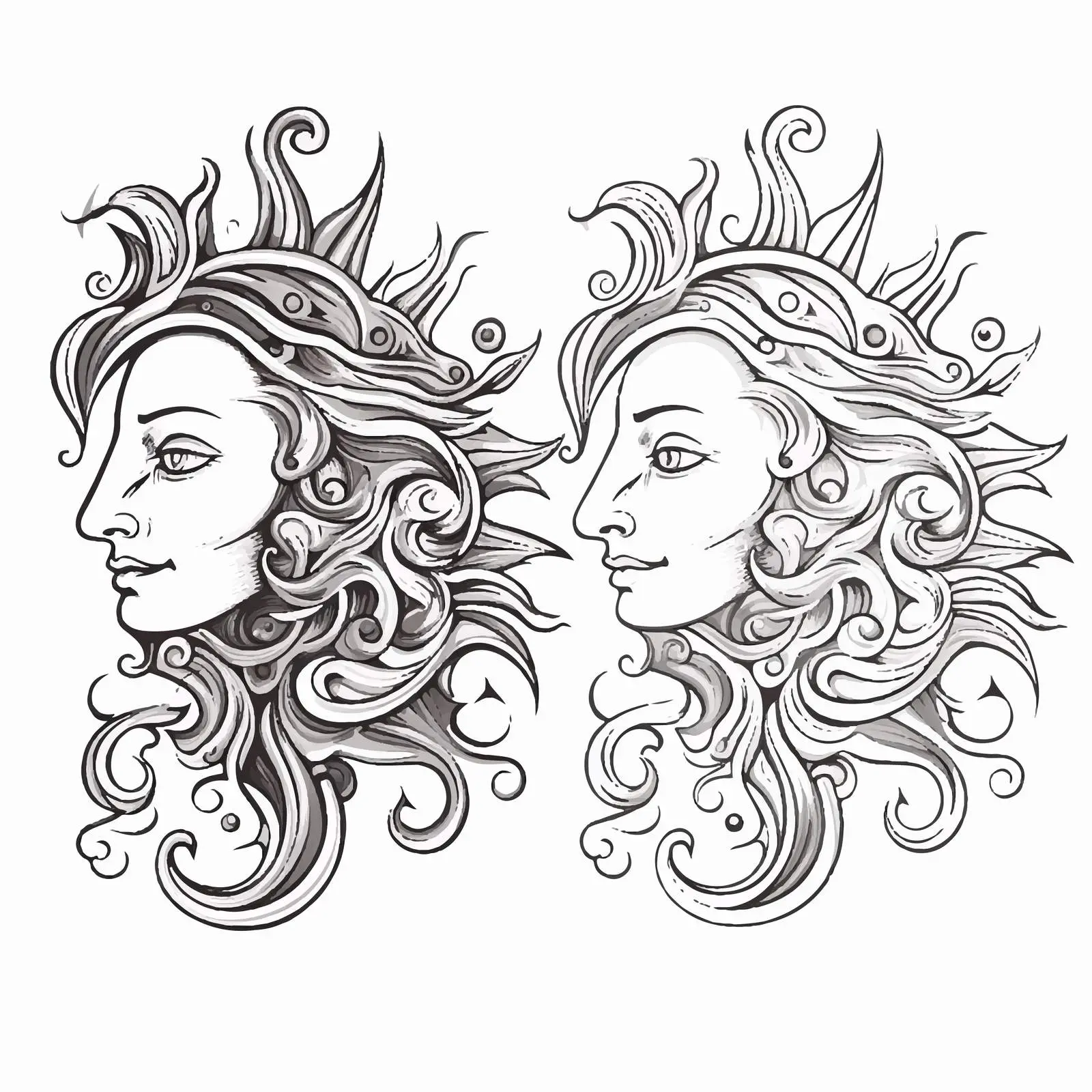 Medieval Sun and Moon Clip Art Design — free download from Dotvec
