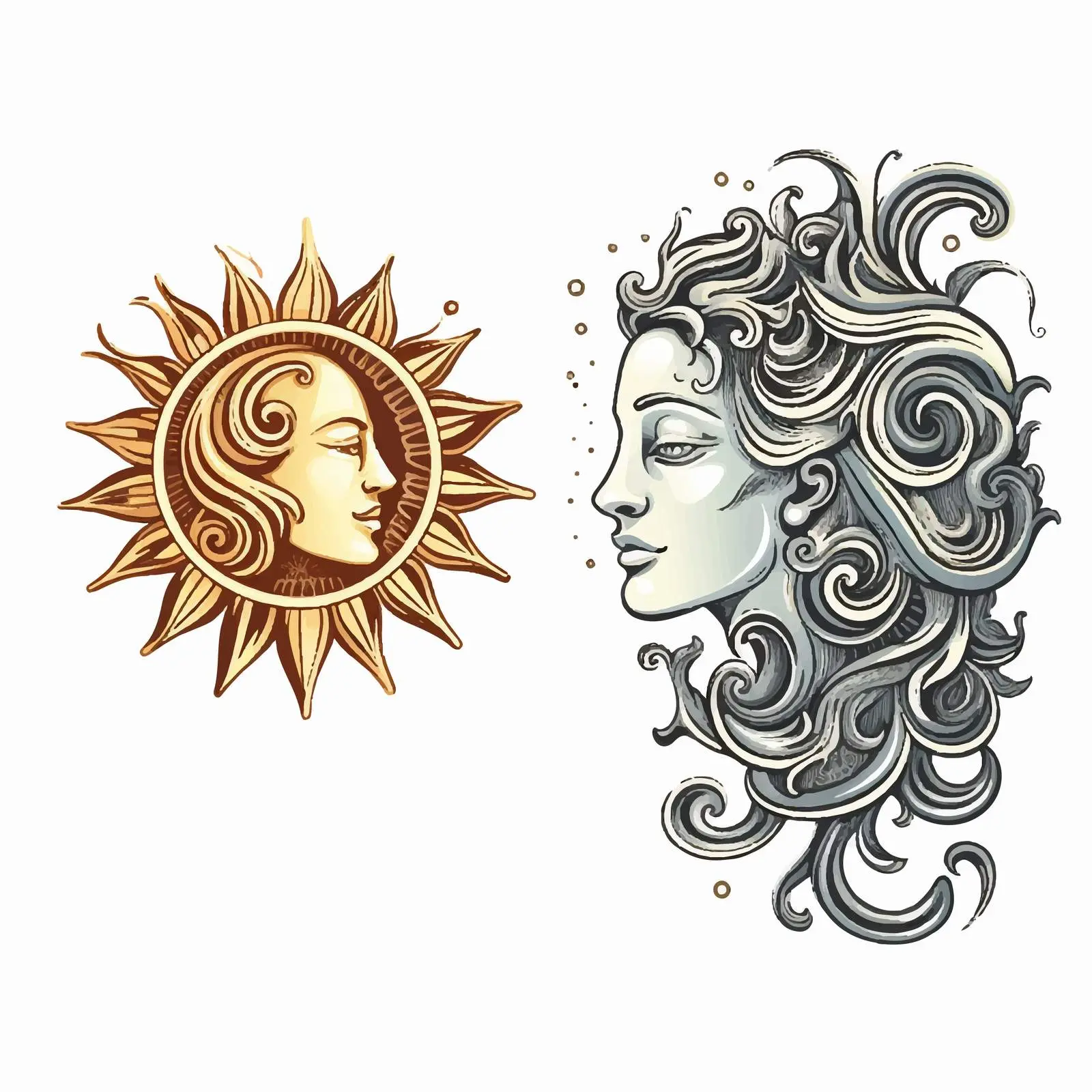 Medieval Clip Art of Sun and Moon Set — free download from Dotvec