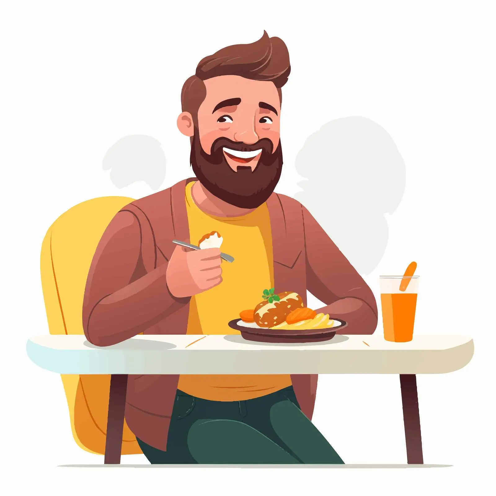 Bearded Man Enjoying Soup in Cafe Vector — free download from Dotvec